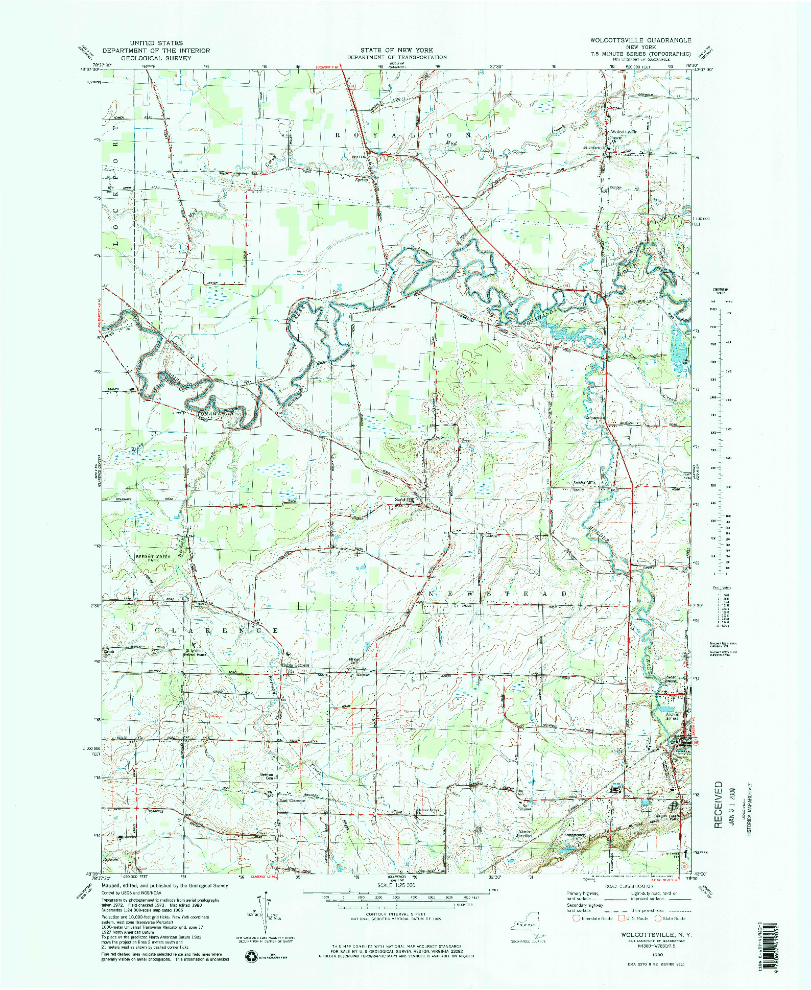 USGS 1:25000-SCALE QUADRANGLE FOR WOLCOTTSVILLE, NY 1980