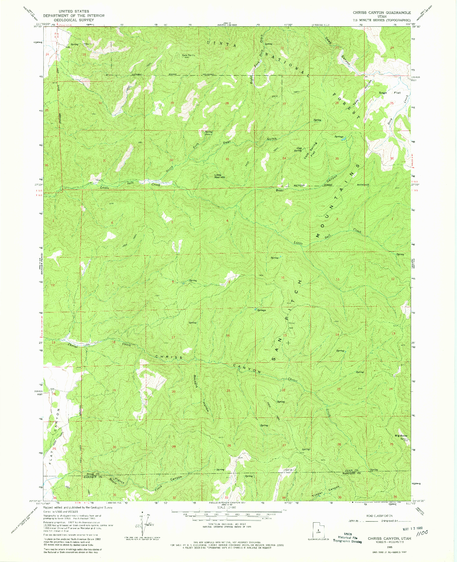 USGS 1:24000-SCALE QUADRANGLE FOR CHRISS CANYON, UT 1965