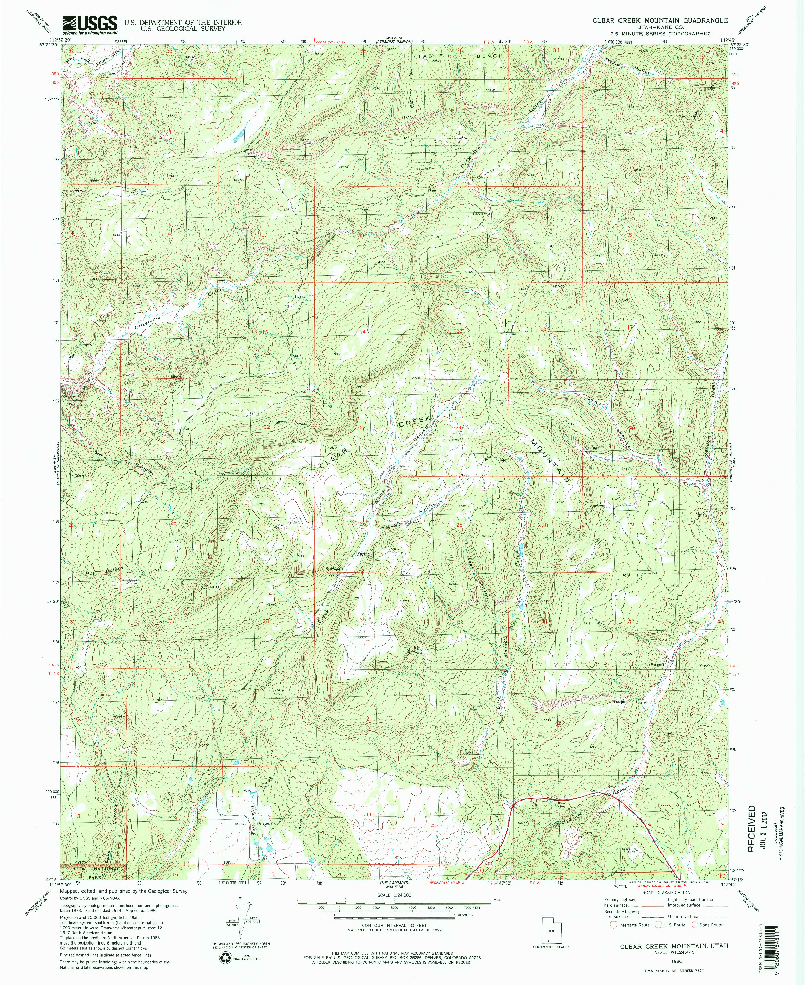 USGS 1:24000-SCALE QUADRANGLE FOR CLEAR CREEK MOUNTAIN, UT 1980