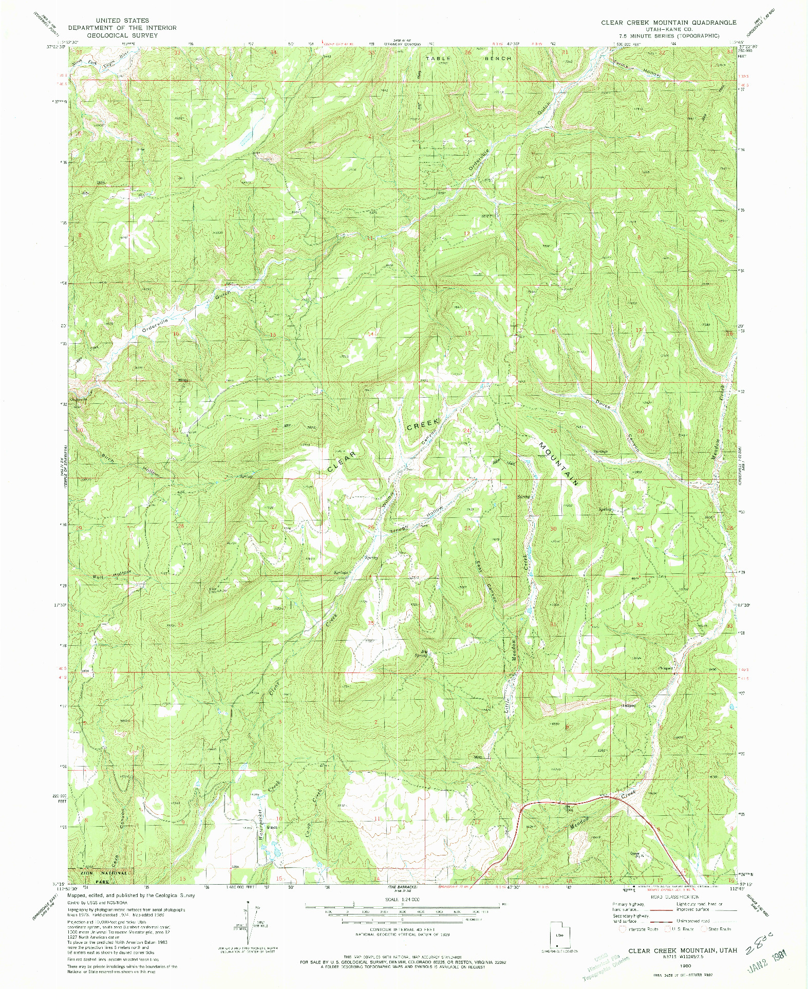 USGS 1:24000-SCALE QUADRANGLE FOR CLEAR CREEK MOUNTAIN, UT 1980