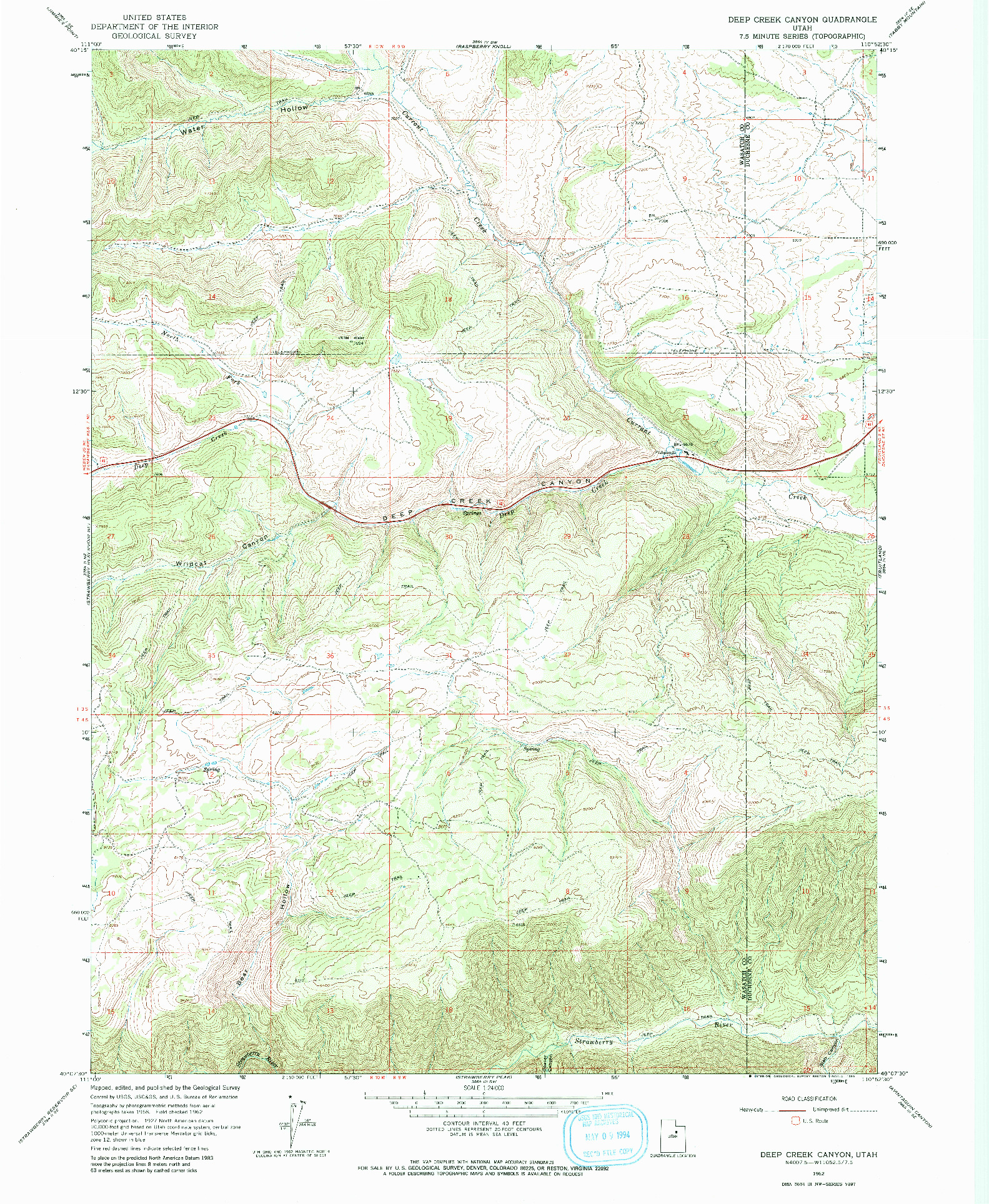 USGS 1:24000-SCALE QUADRANGLE FOR DEEP CREEK CANYON, UT 1962