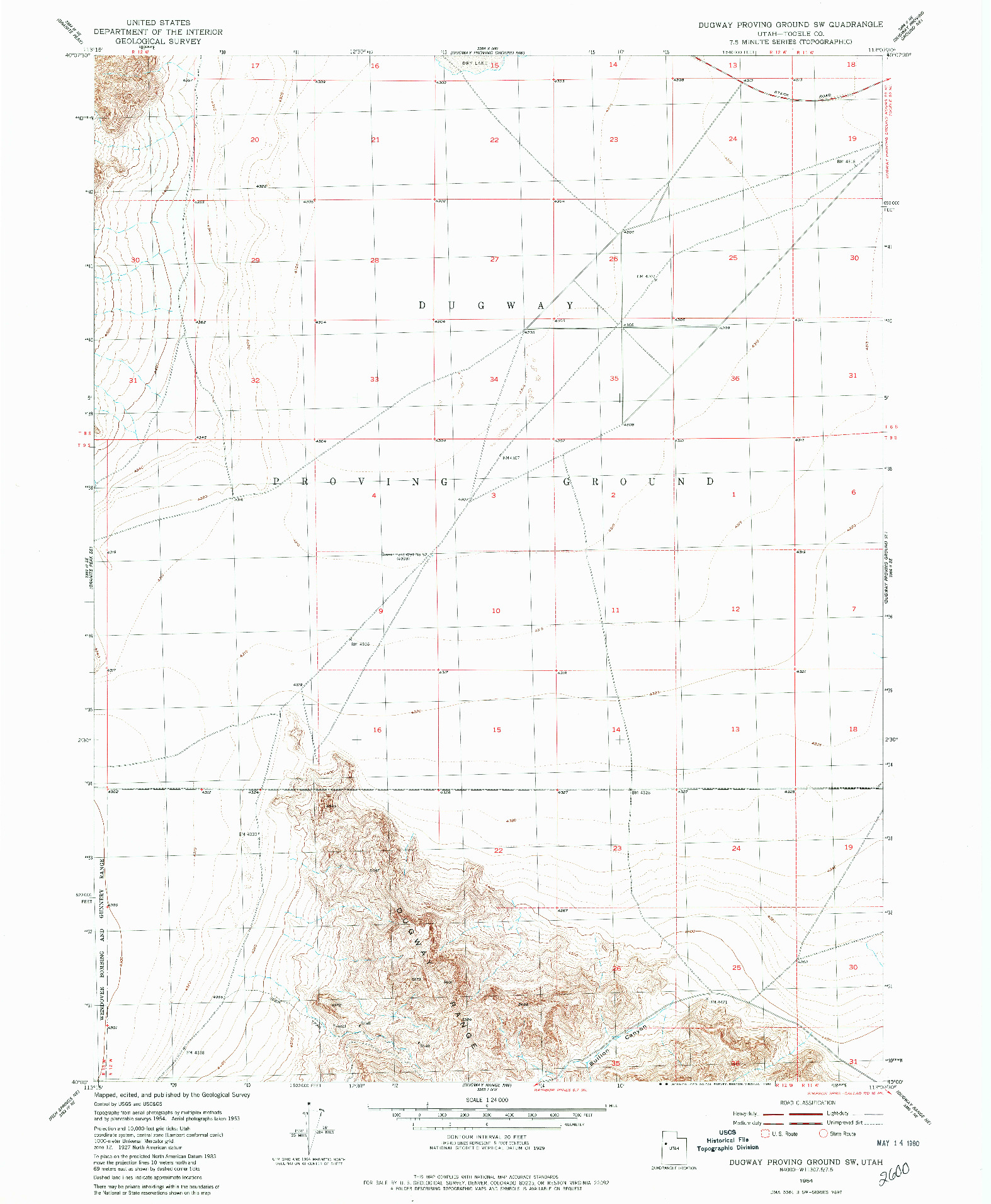 USGS 1:24000-SCALE QUADRANGLE FOR DUGWAY PROVING GROUND SW, UT 1954