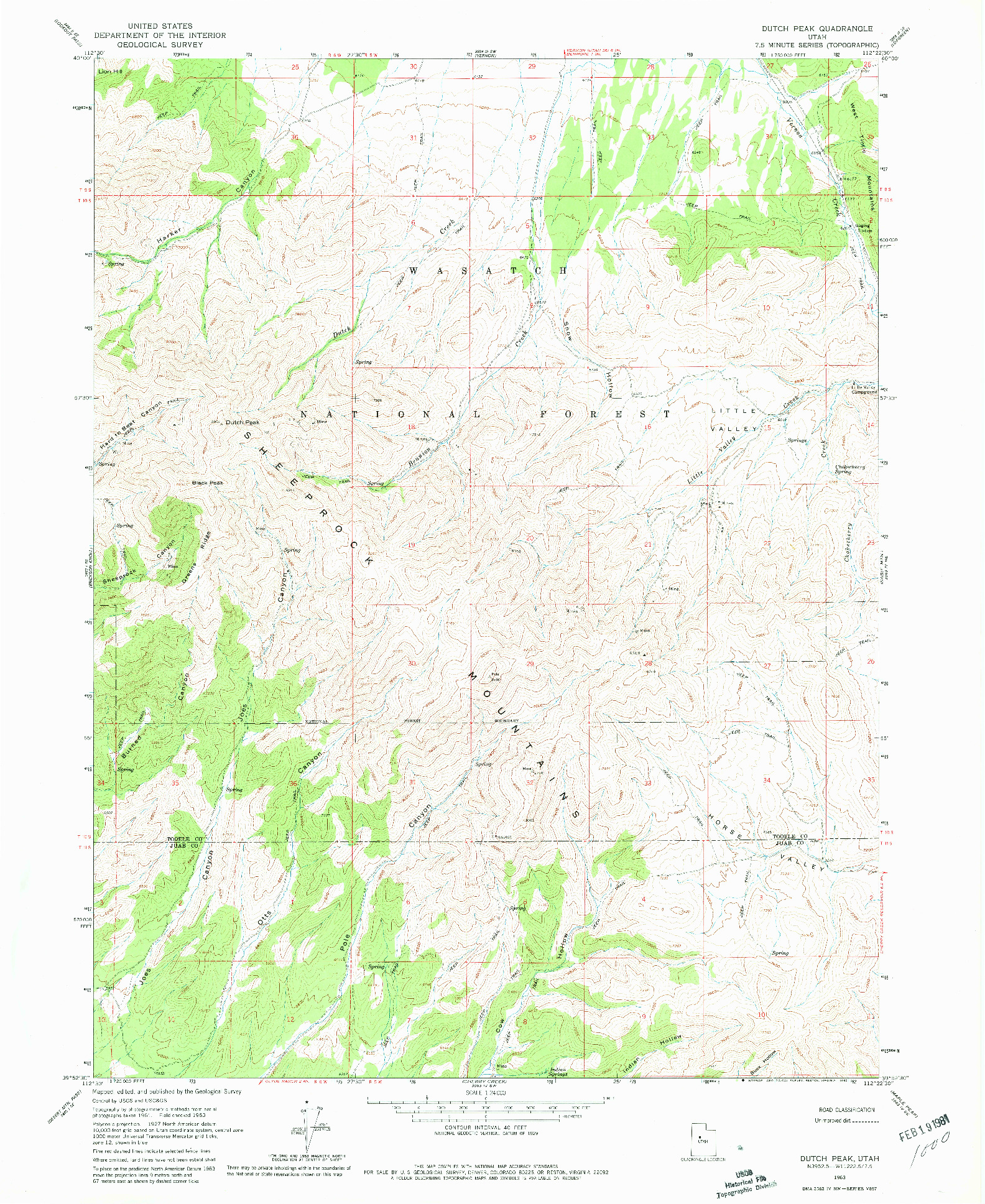 USGS 1:24000-SCALE QUADRANGLE FOR DUTCH PEAK, UT 1963