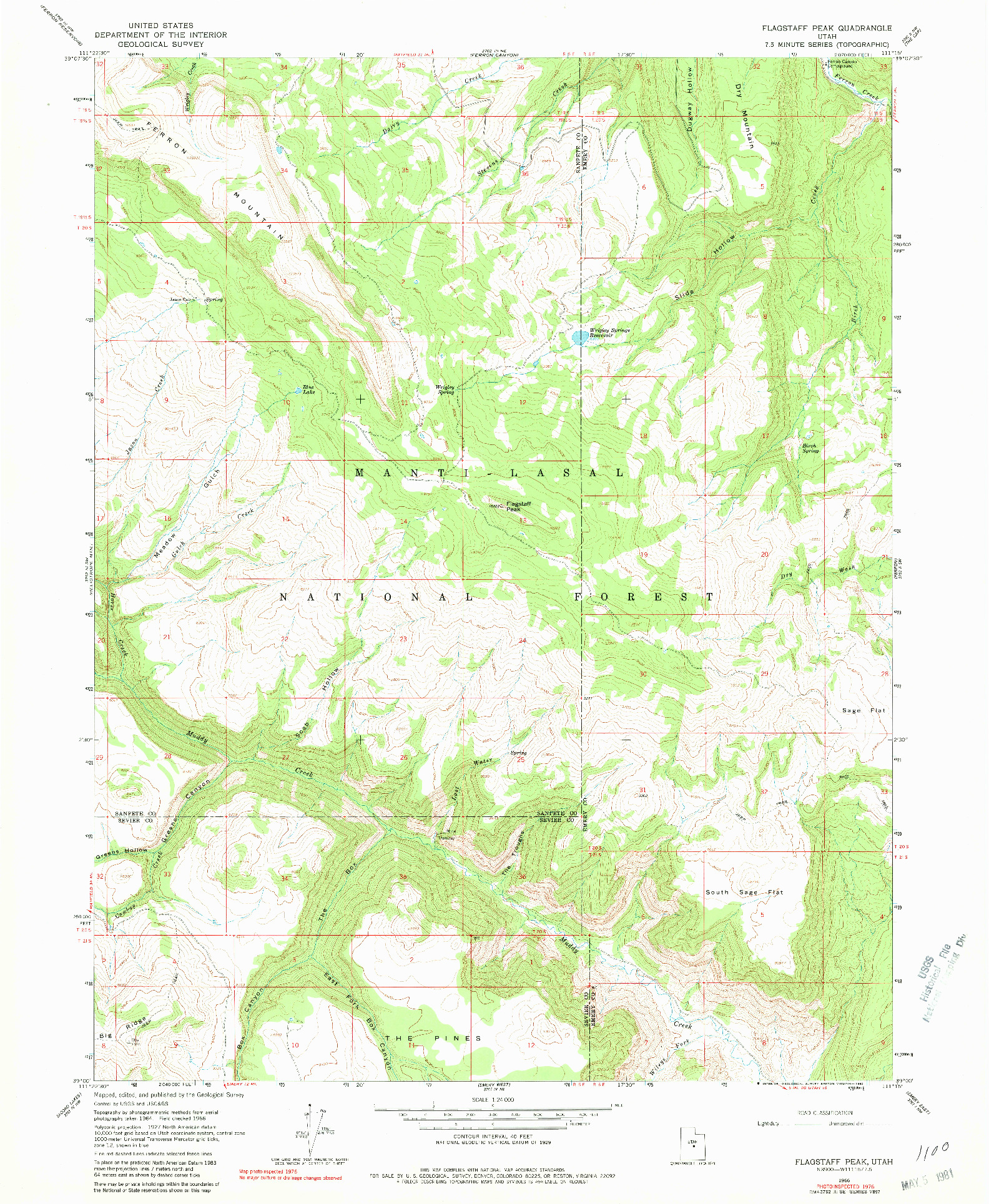 USGS 1:24000-SCALE QUADRANGLE FOR FLAGSTAFF PEAK, UT 1966