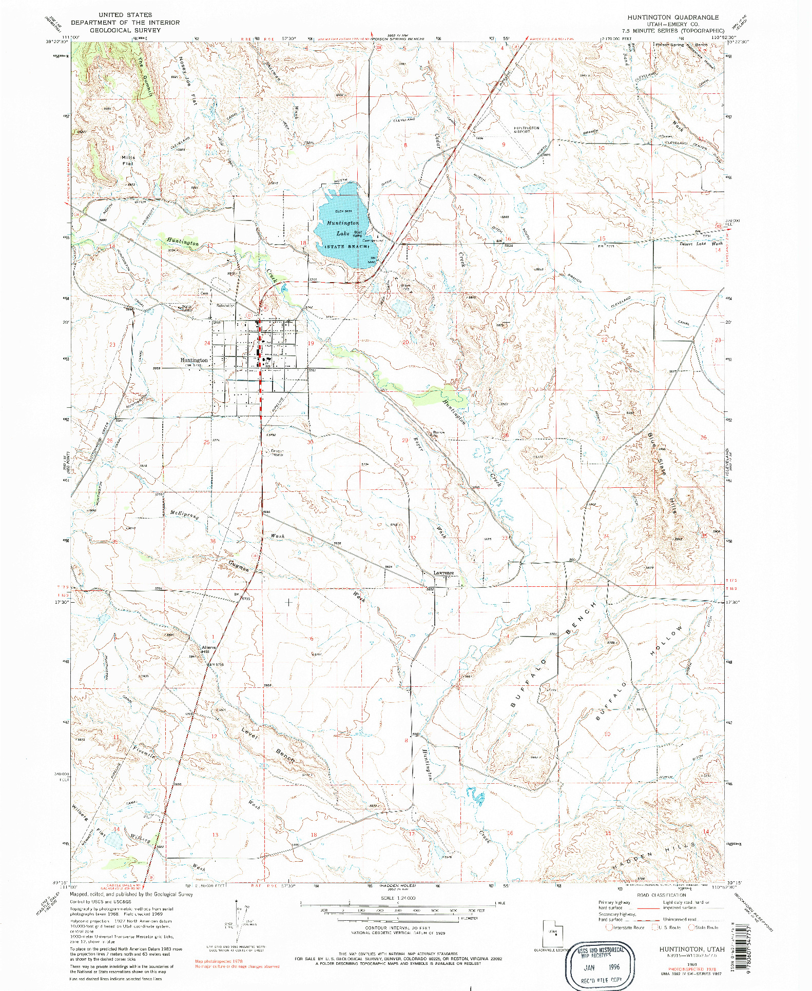 USGS 1:24000-SCALE QUADRANGLE FOR HUNTINGTON, UT 1969