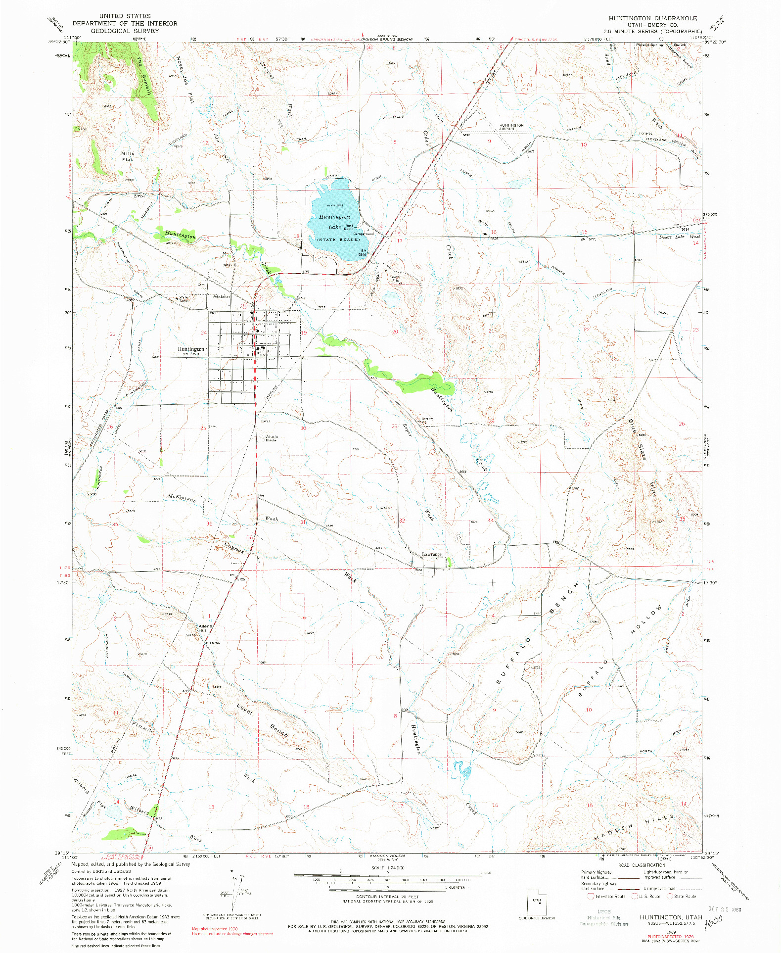 USGS 1:24000-SCALE QUADRANGLE FOR HUNTINGTON, UT 1969