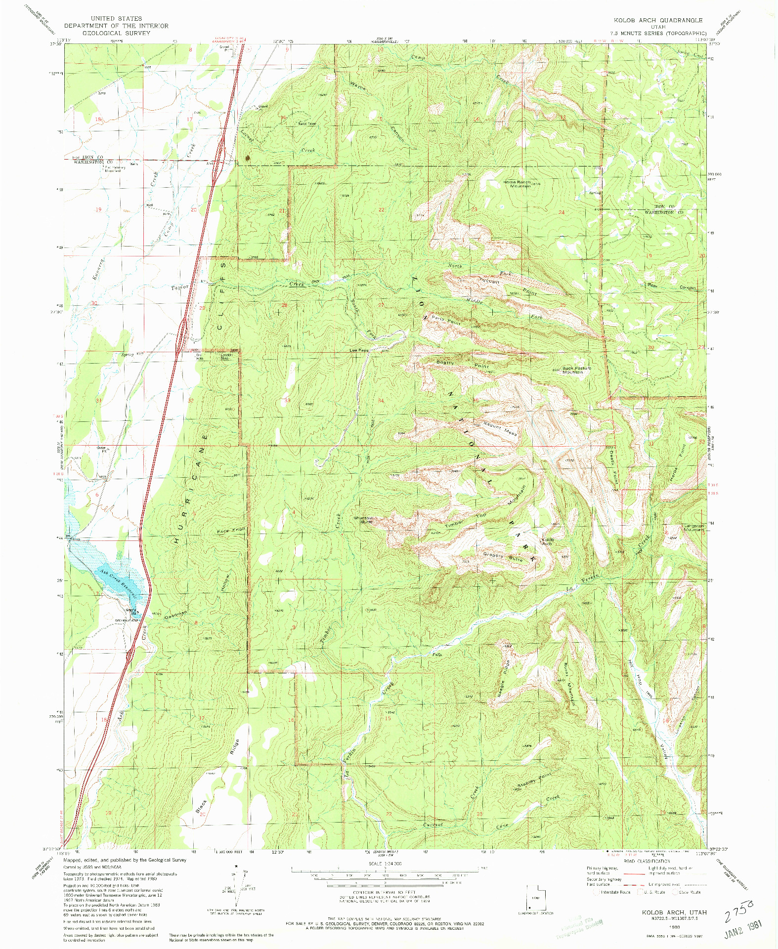 USGS 1:24000-SCALE QUADRANGLE FOR KOLOB ARCH, UT 1980