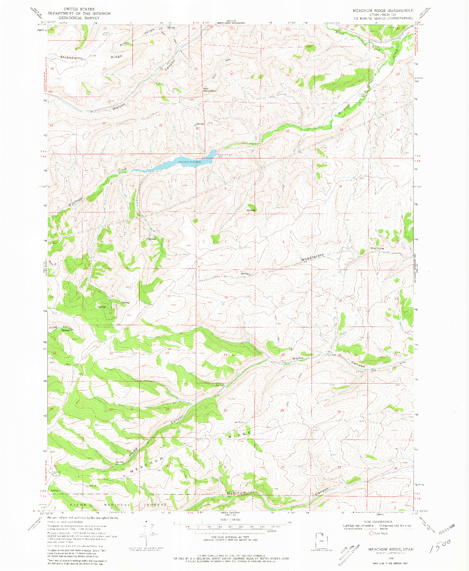 USGS 1:24000-SCALE QUADRANGLE FOR MEACHUM RIDGE, UT 1968