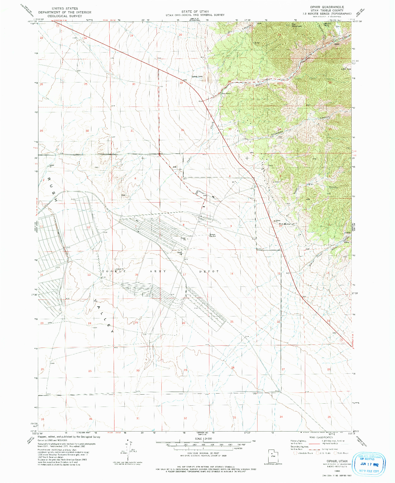 USGS 1:24000-SCALE QUADRANGLE FOR OPHIR, UT 1980