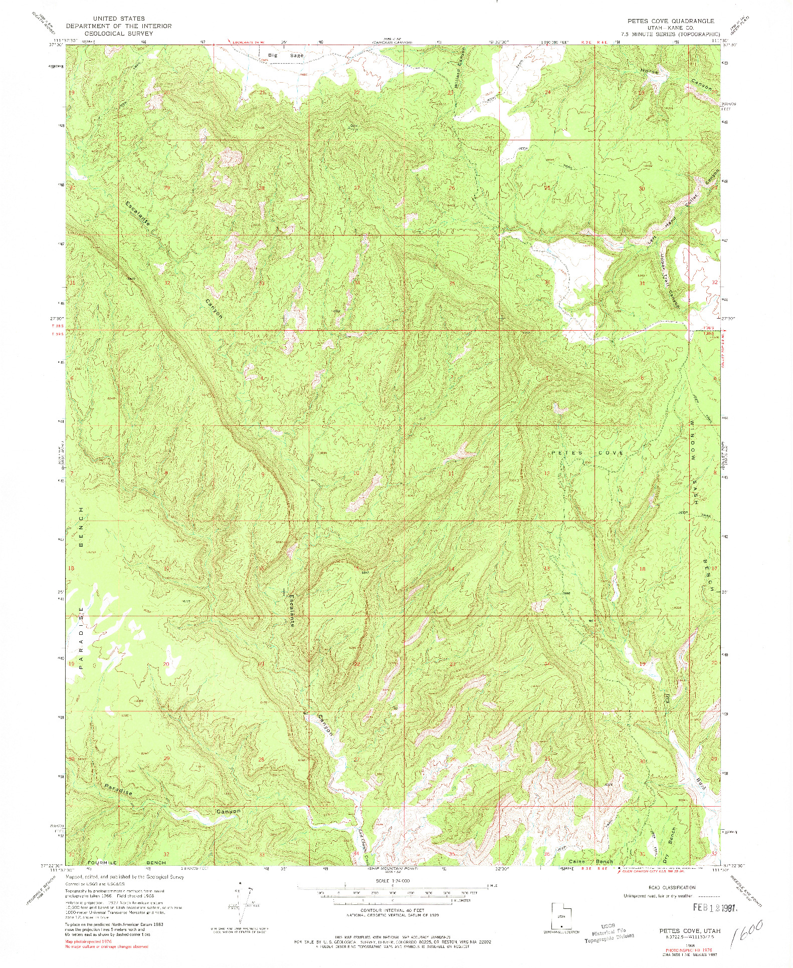 USGS 1:24000-SCALE QUADRANGLE FOR PETES COVE, UT 1968