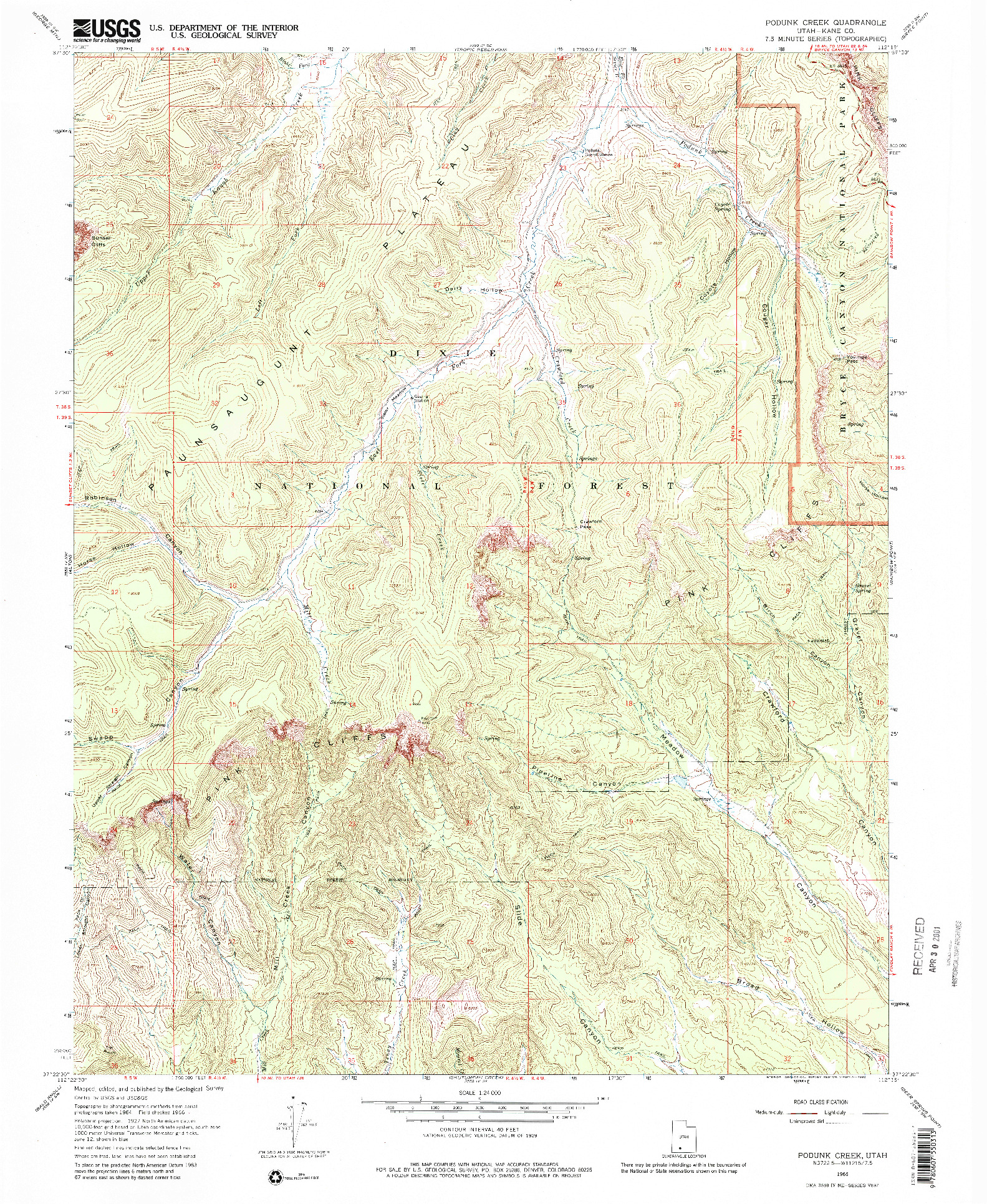 USGS 1:24000-SCALE QUADRANGLE FOR PODUNK CREEK, UT 1966