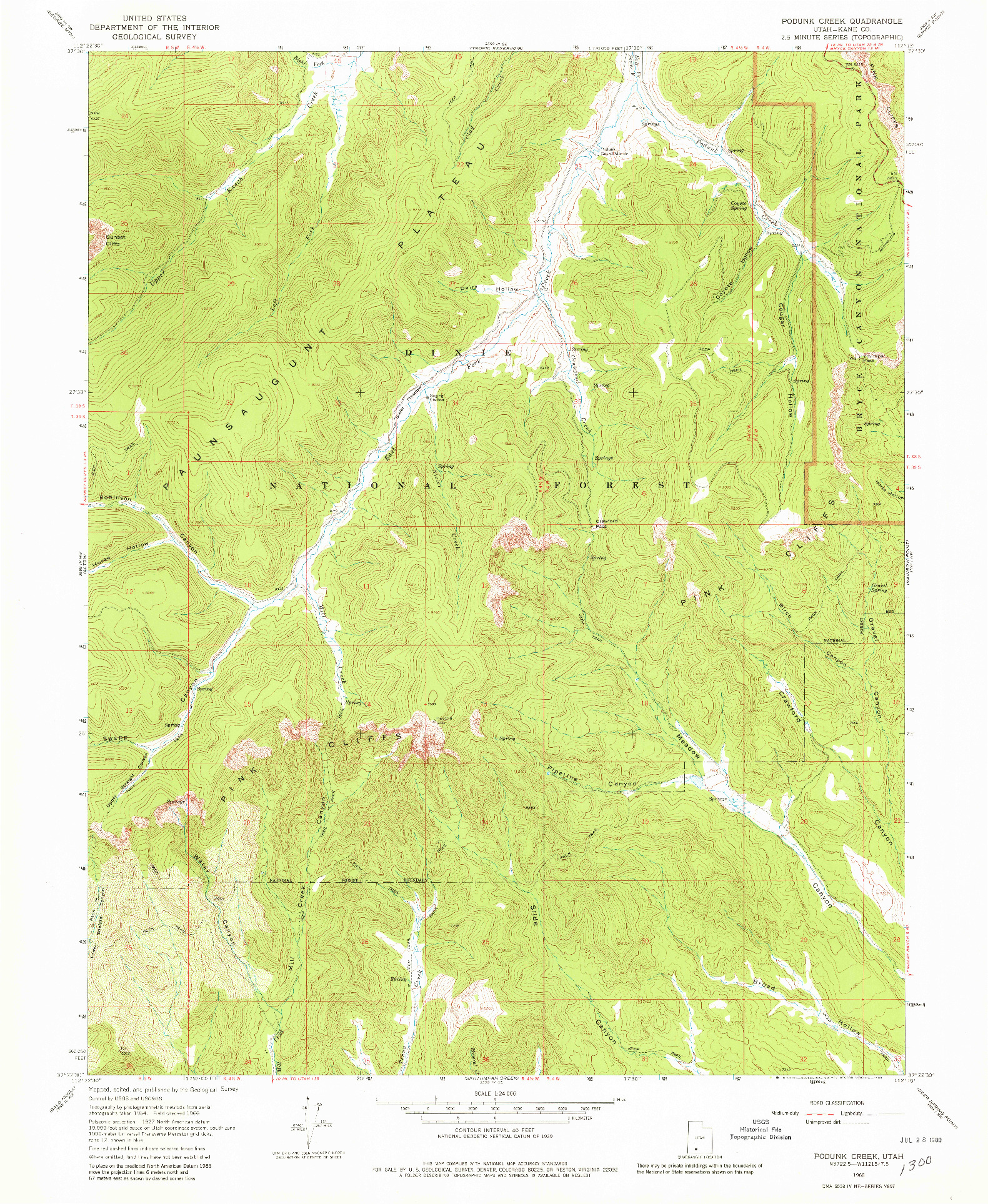 USGS 1:24000-SCALE QUADRANGLE FOR PODUNK CREEK, UT 1966