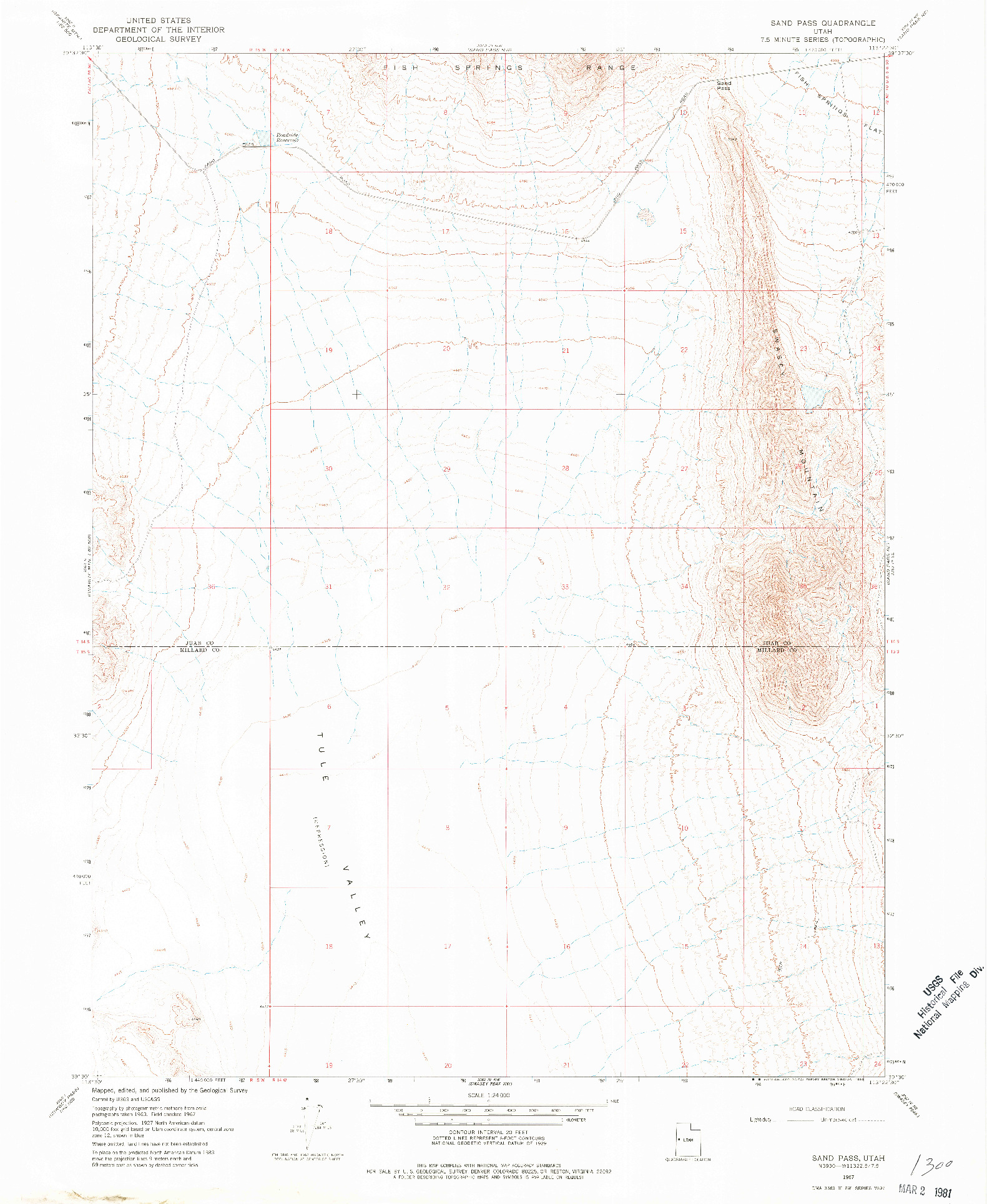 USGS 1:24000-SCALE QUADRANGLE FOR SAND PASS, UT 1967