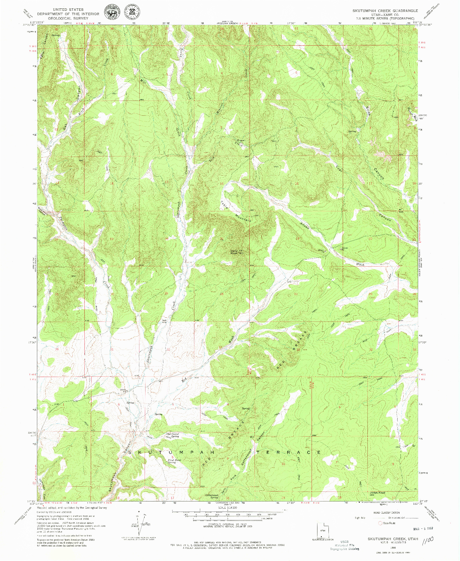 USGS 1:24000-SCALE QUADRANGLE FOR SKUTUMPAH CREEK, UT 1966