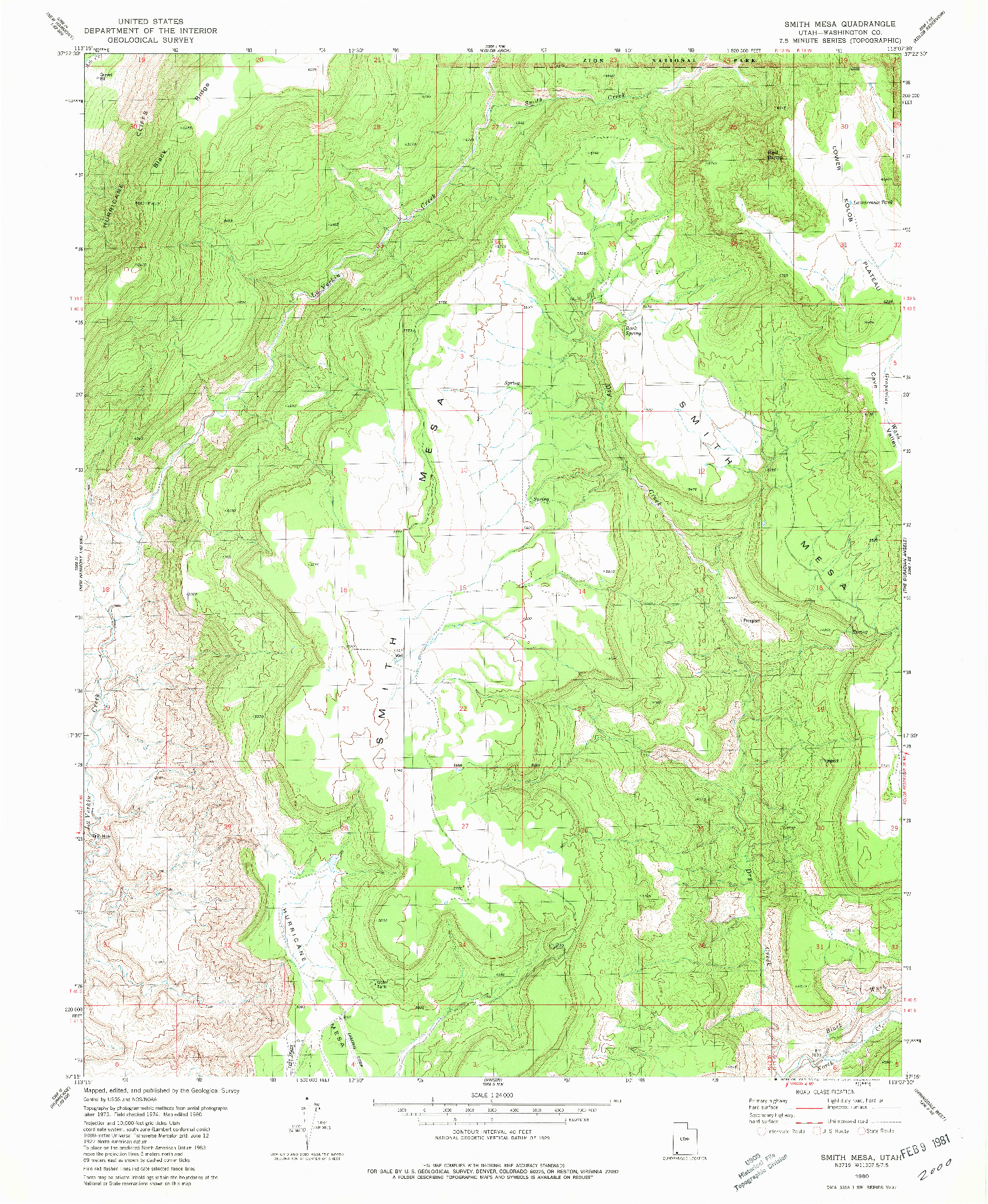 USGS 1:24000-SCALE QUADRANGLE FOR SMITH MESA, UT 1980
