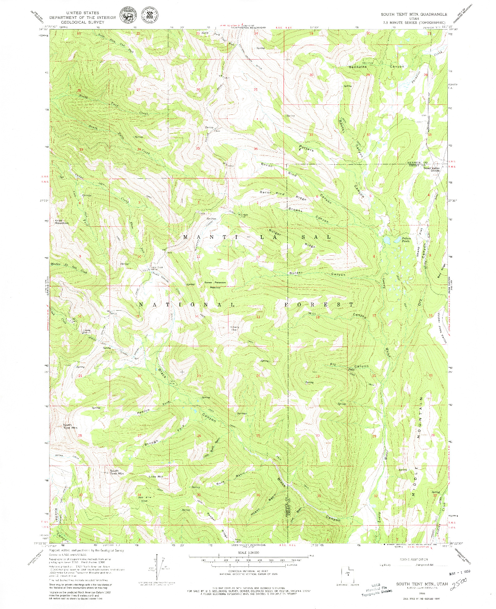 USGS 1:24000-SCALE QUADRANGLE FOR SOUTH TENT MTN, UT 1966
