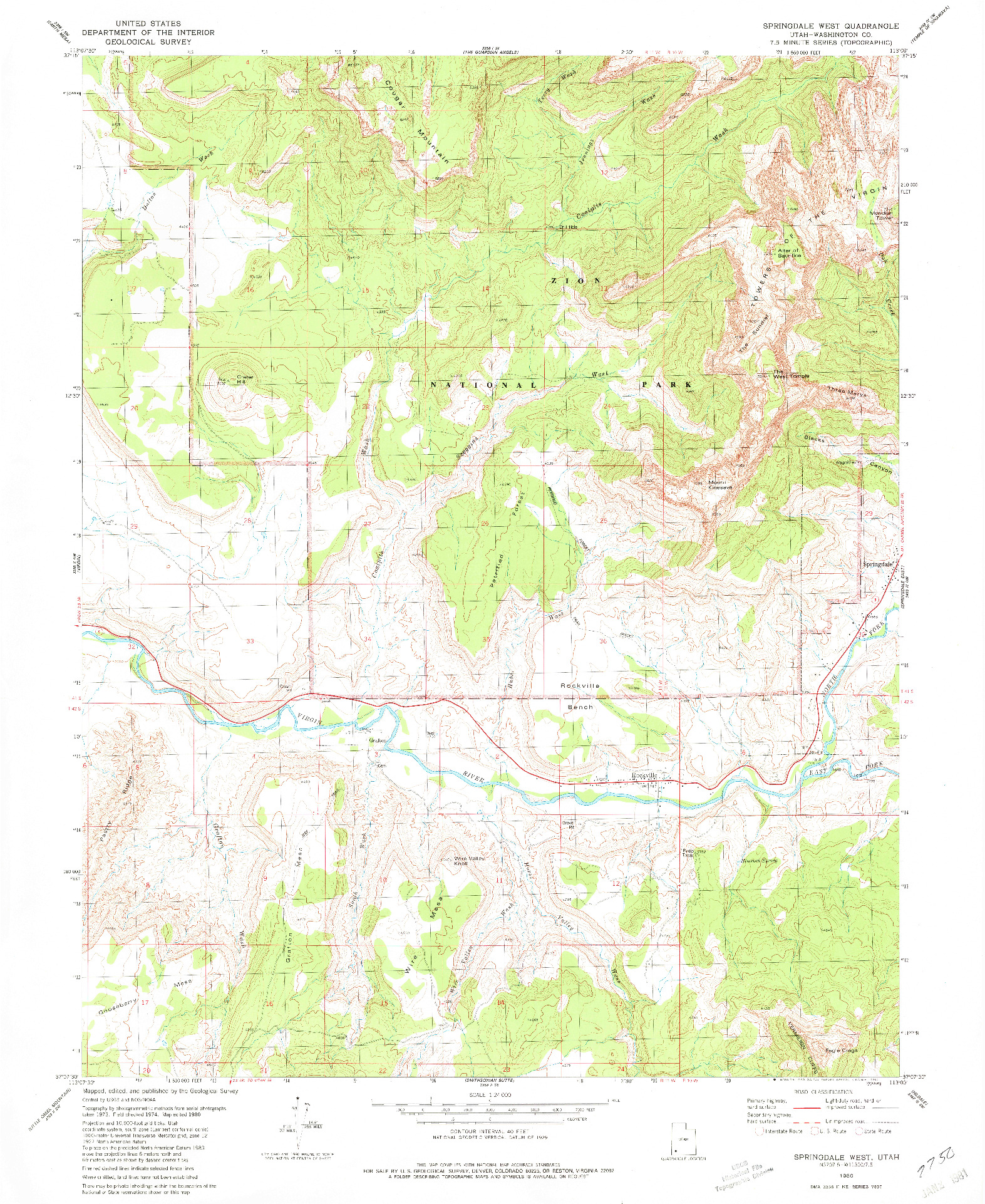 USGS 1:24000-SCALE QUADRANGLE FOR SPRINGDALE WEST, UT 1980