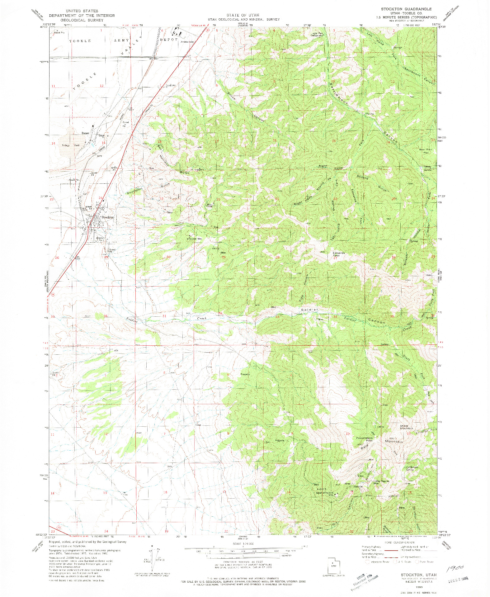 USGS 1:24000-SCALE QUADRANGLE FOR STOCKTON, UT 1980