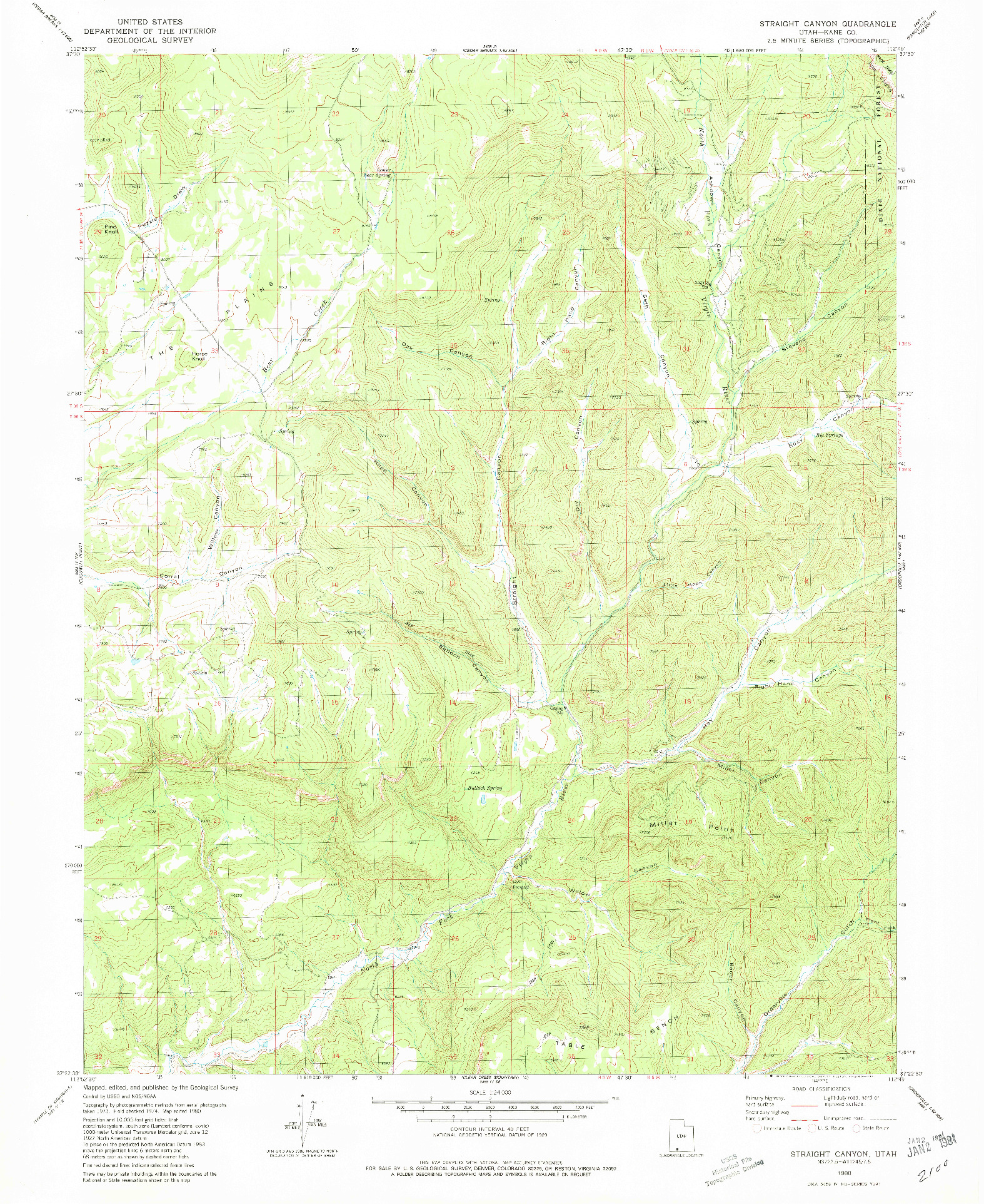 USGS 1:24000-SCALE QUADRANGLE FOR STRAIGHT CANYON, UT 1980
