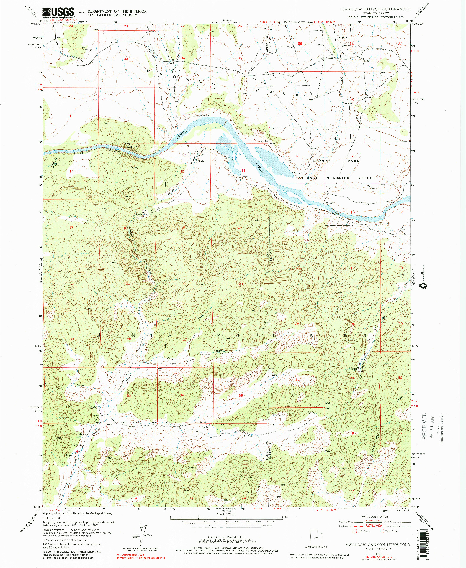 USGS 1:24000-SCALE QUADRANGLE FOR SWALLOW CANYON, UT 1952
