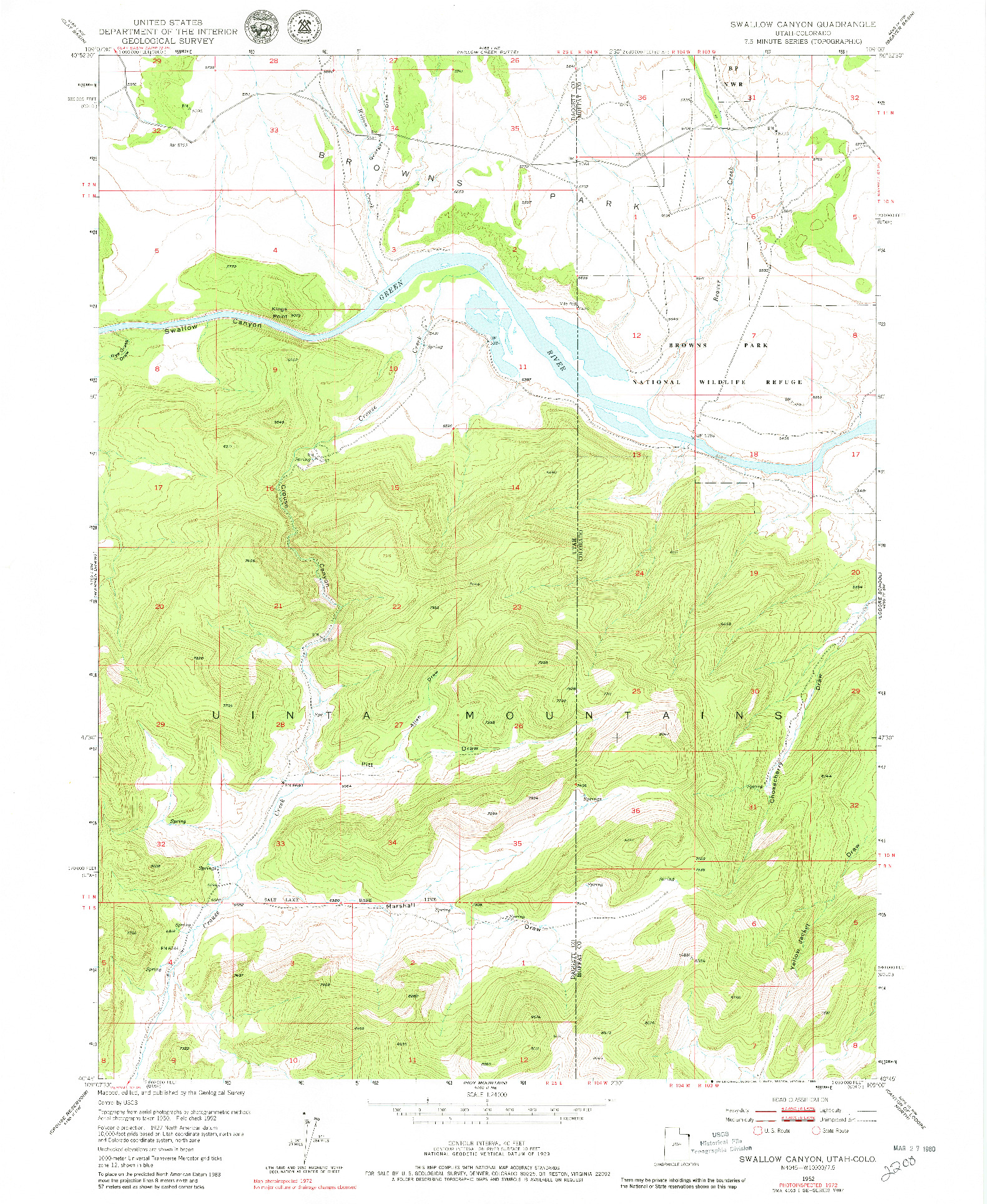 USGS 1:24000-SCALE QUADRANGLE FOR SWALLOW CANYON, UT 1952