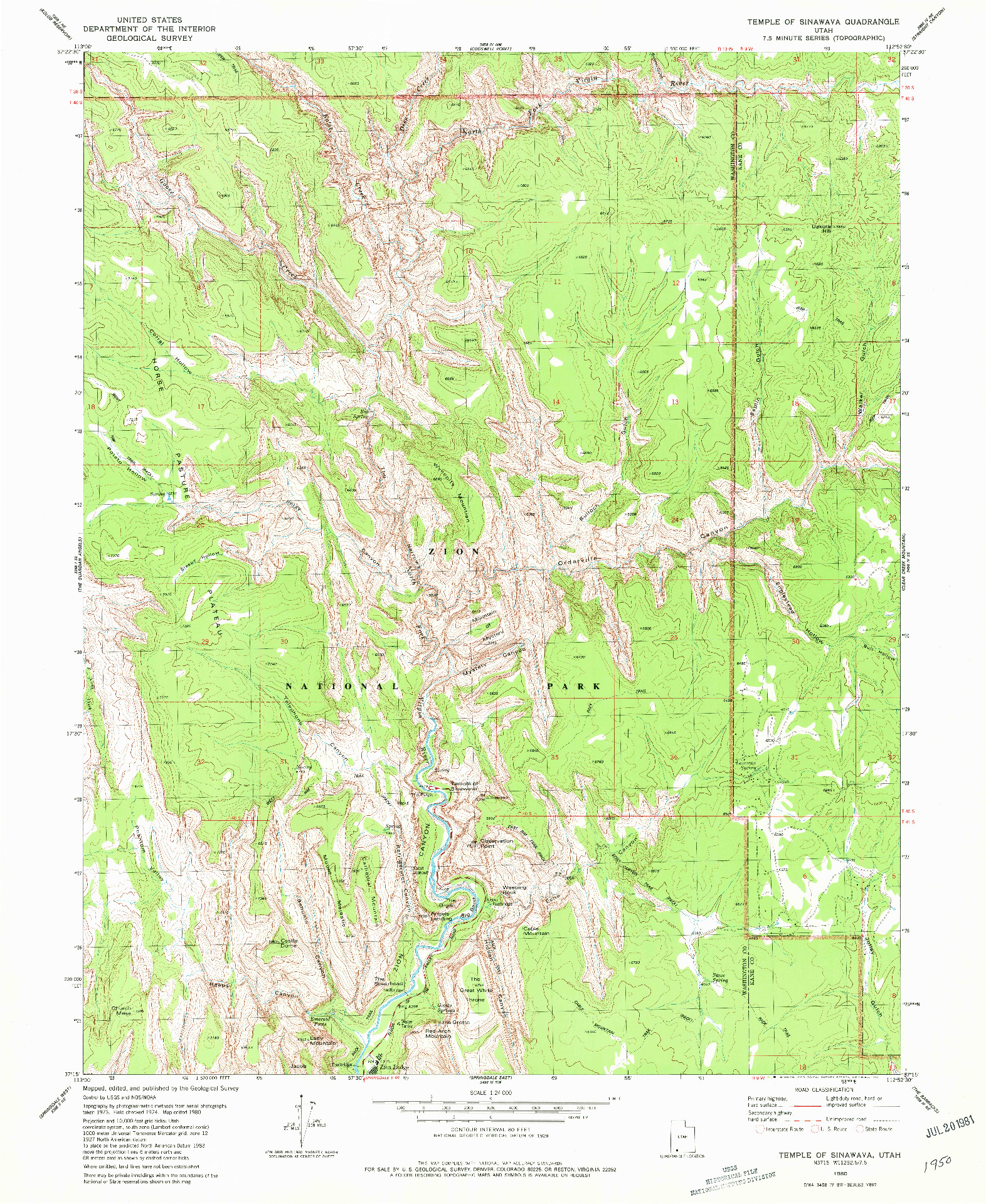 USGS 1:24000-SCALE QUADRANGLE FOR TEMPLE OF SINAWAVA, UT 1980