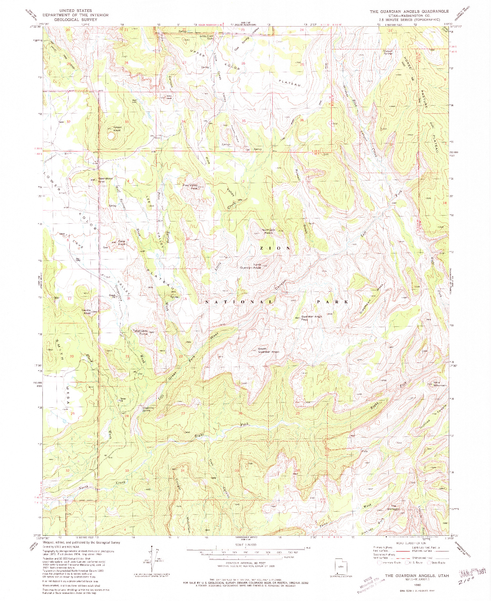 USGS 1:24000-SCALE QUADRANGLE FOR THE GUARDIAN ANGELS, UT 1980