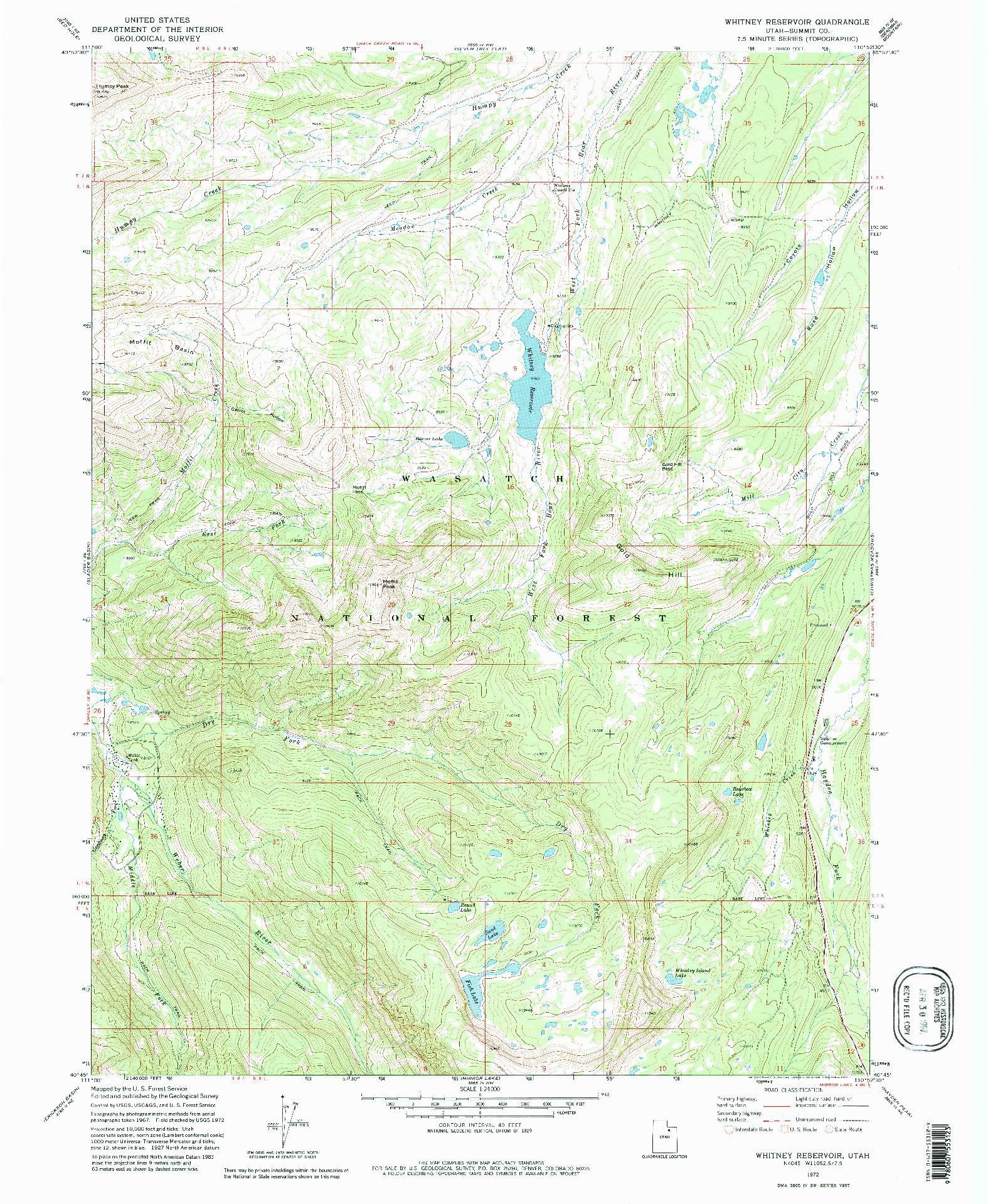 USGS 1:24000-SCALE QUADRANGLE FOR WHITNEY RESERVOIR, UT 1972