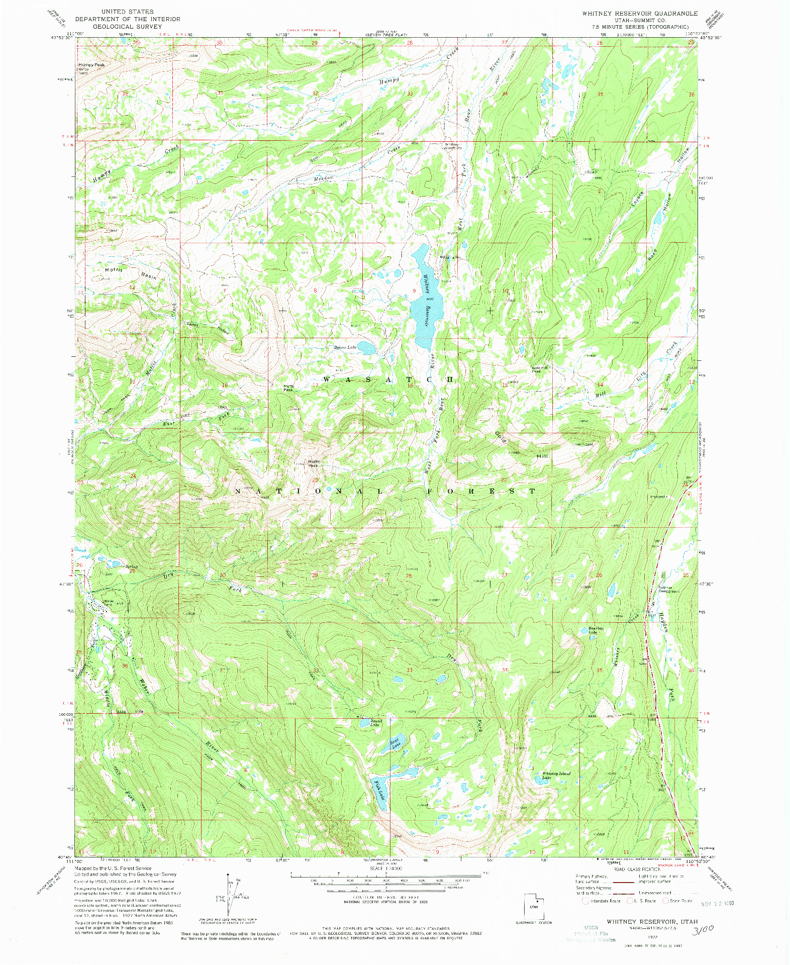 USGS 1:24000-SCALE QUADRANGLE FOR WHITNEY RESERVOIR, UT 1972