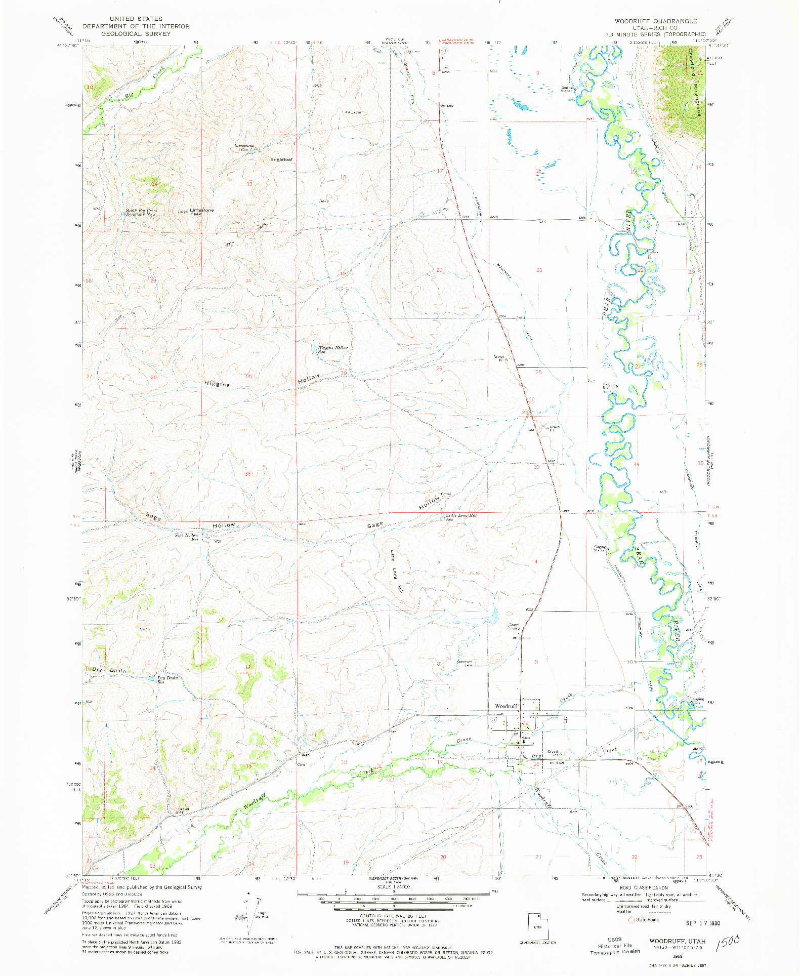 USGS 1:24000-SCALE QUADRANGLE FOR WOODRUFF, UT 1968