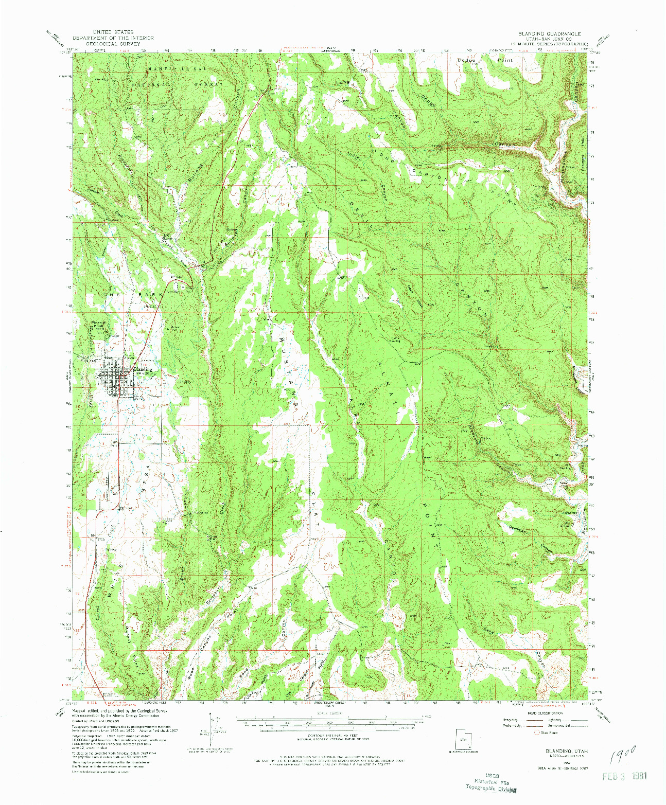 USGS 1:62500-SCALE QUADRANGLE FOR BLANDING, UT 1957