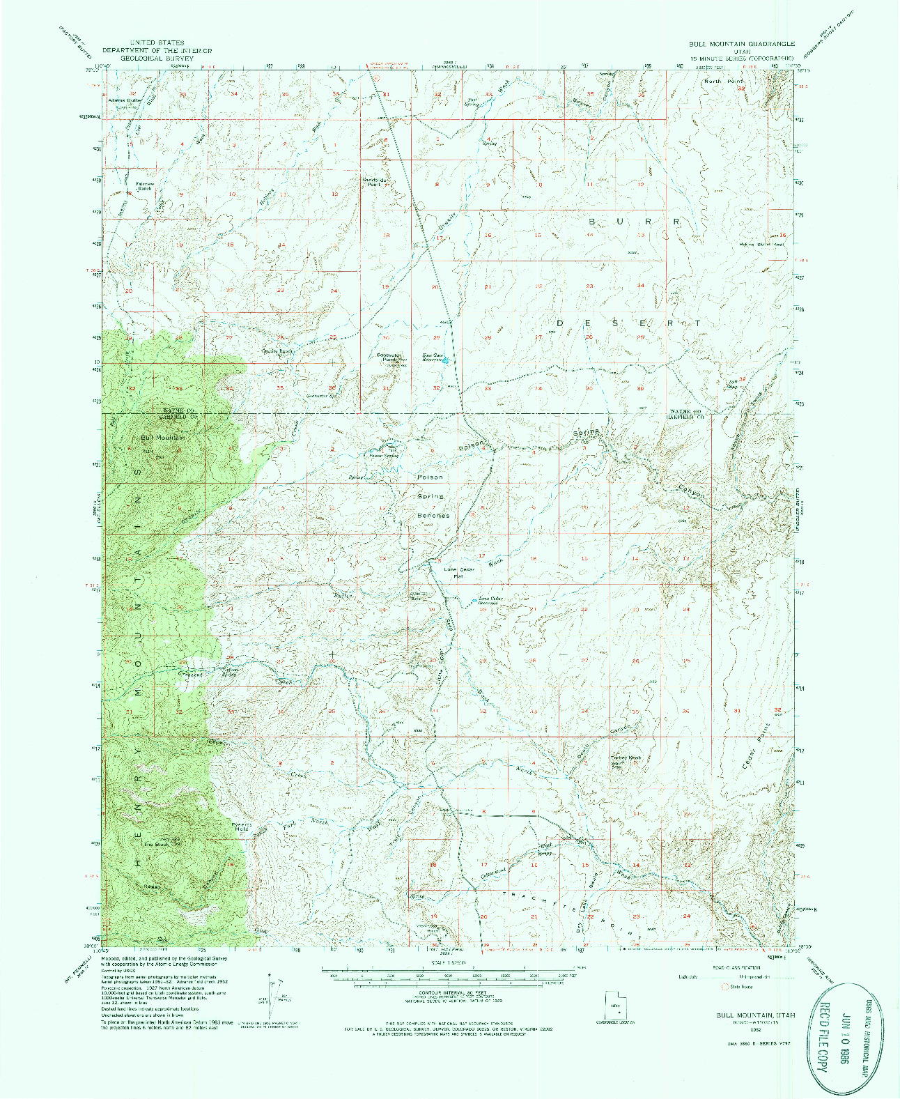 USGS 1:62500-SCALE QUADRANGLE FOR BULL MOUNTAIN, UT 1952