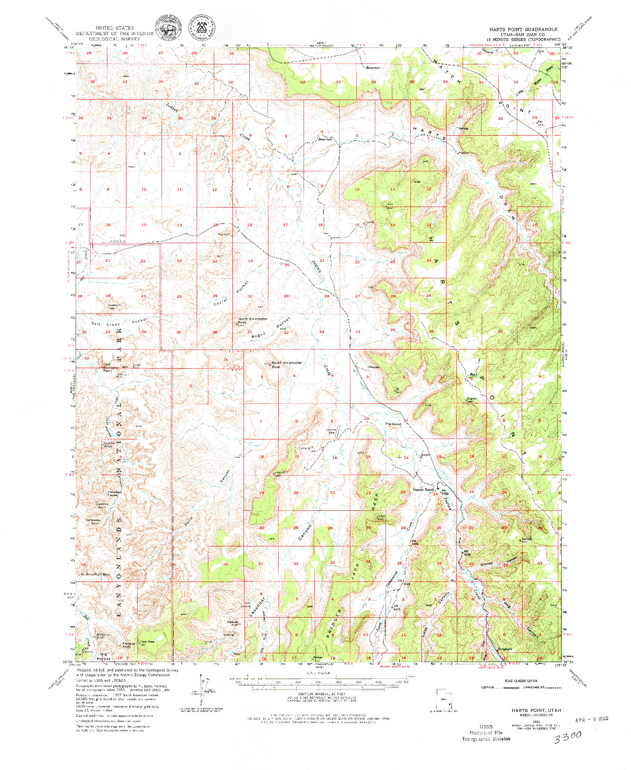 USGS 1:62500-SCALE QUADRANGLE FOR HARTS POINT, UT 1954