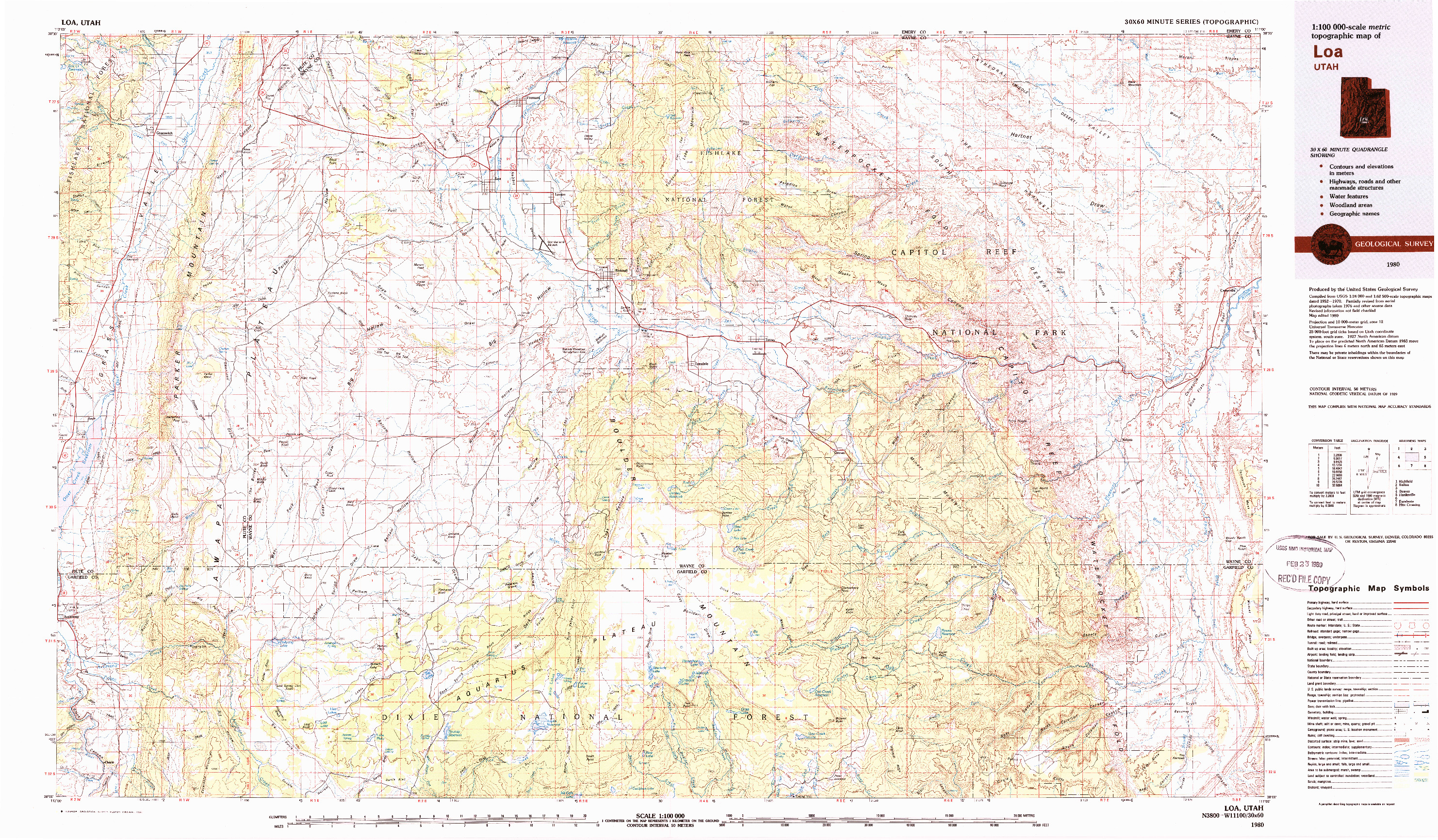 USGS 1:100000-SCALE QUADRANGLE FOR LOA, UT 1980