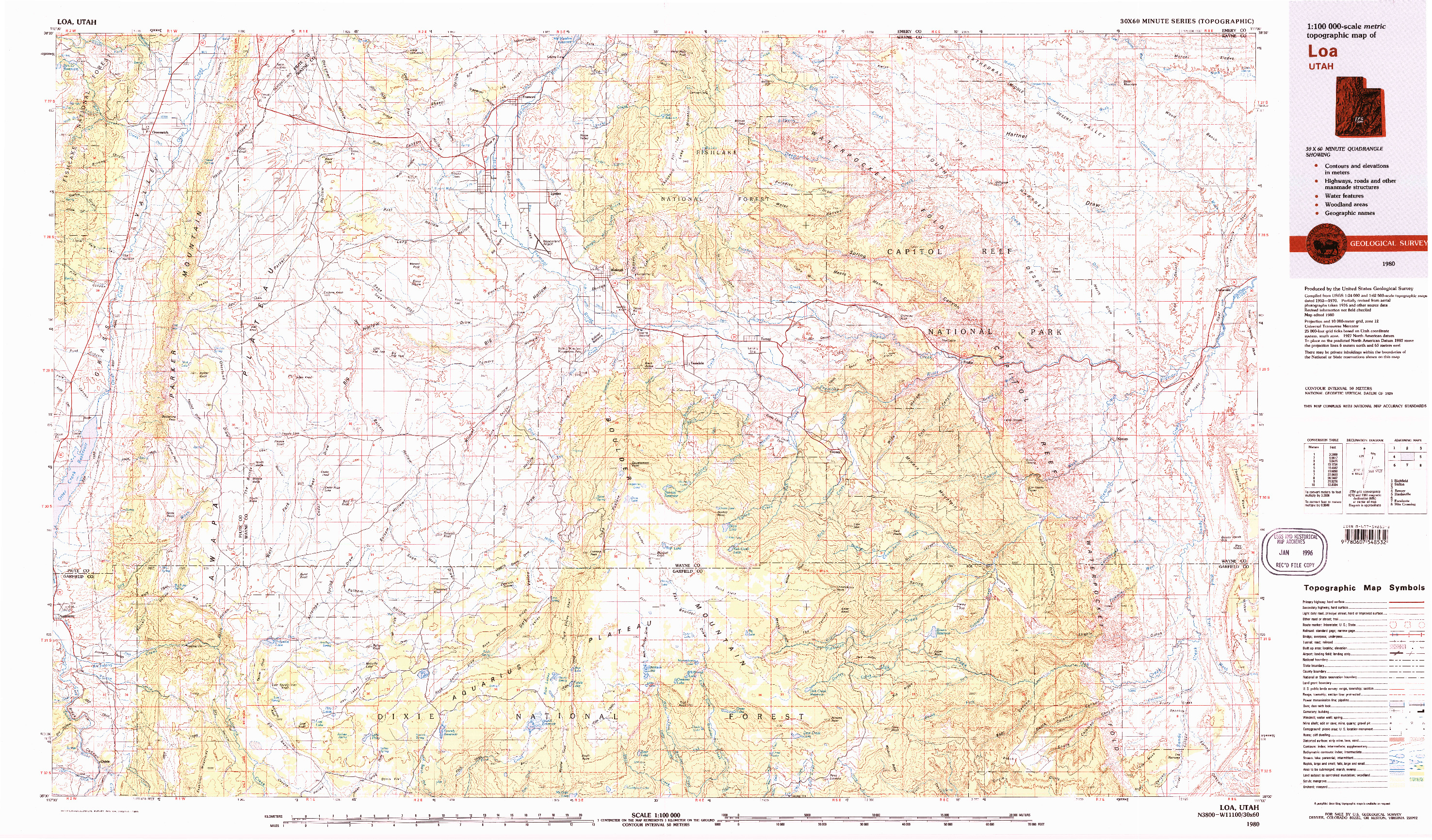 USGS 1:100000-SCALE QUADRANGLE FOR LOA, UT 1980