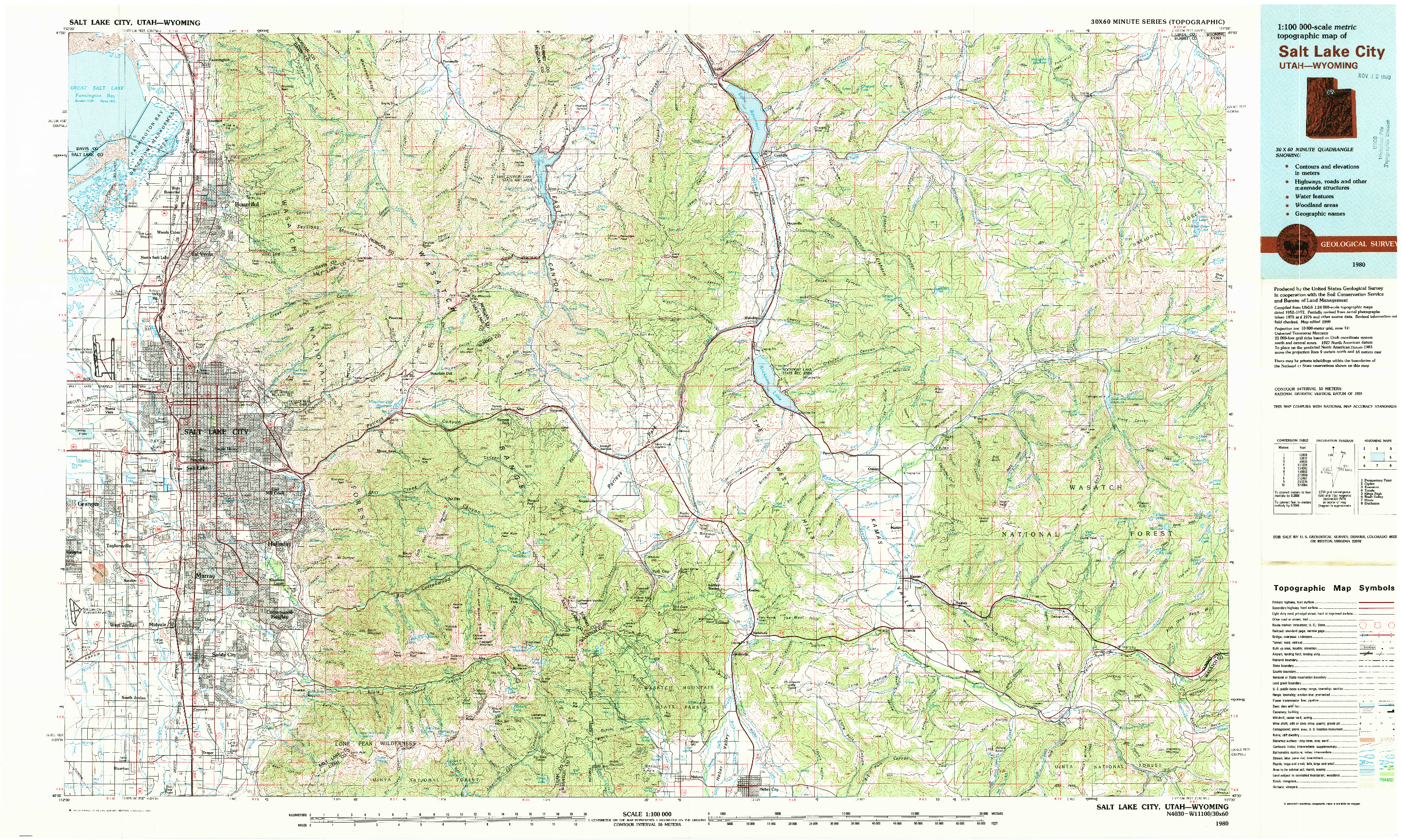 USGS 1:100000-SCALE QUADRANGLE FOR SALT LAKE CITY, UT 1980