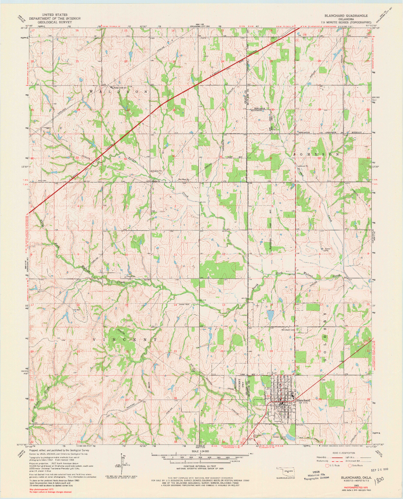 USGS 1:24000-SCALE QUADRANGLE FOR BLANCHARD, OK 1965