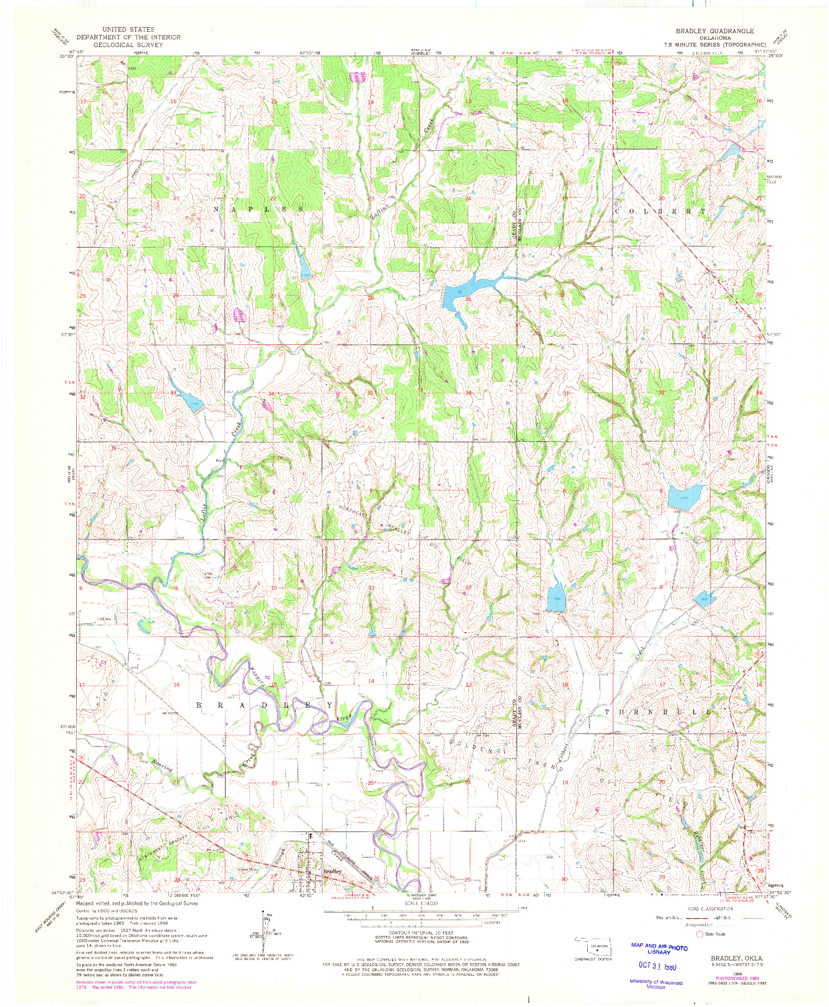 USGS 1:24000-SCALE QUADRANGLE FOR BRADLEY, OK 1966