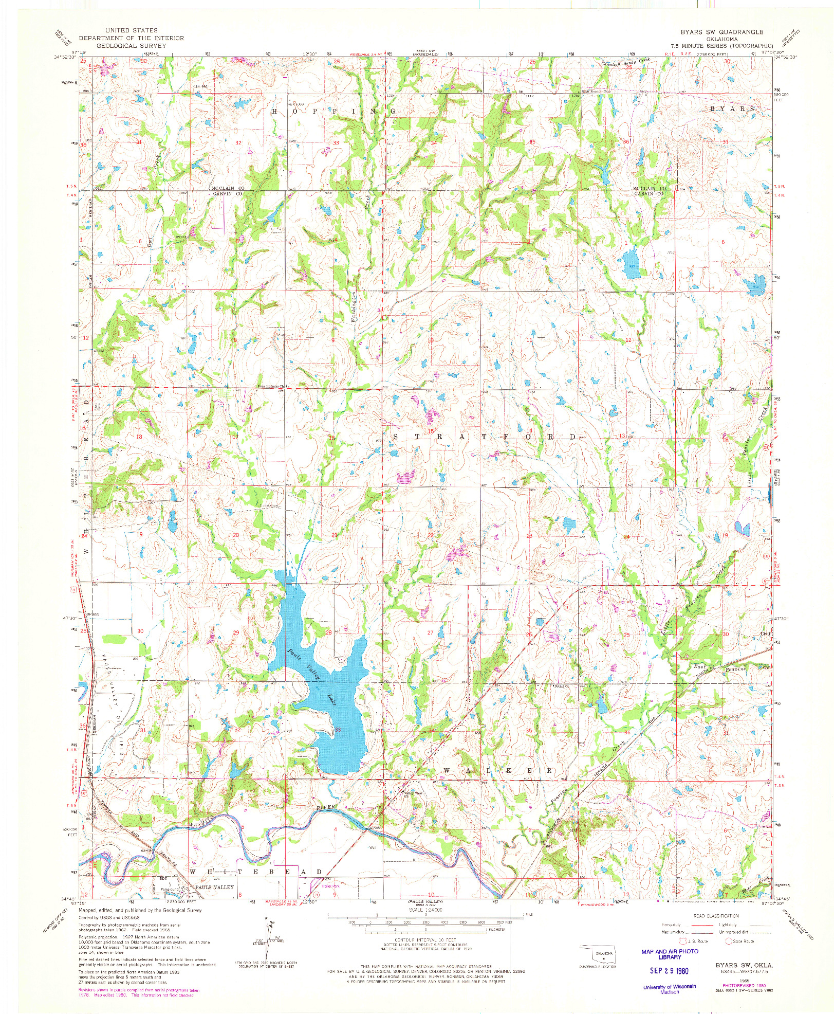 USGS 1:24000-SCALE QUADRANGLE FOR BYARS SW, OK 1965