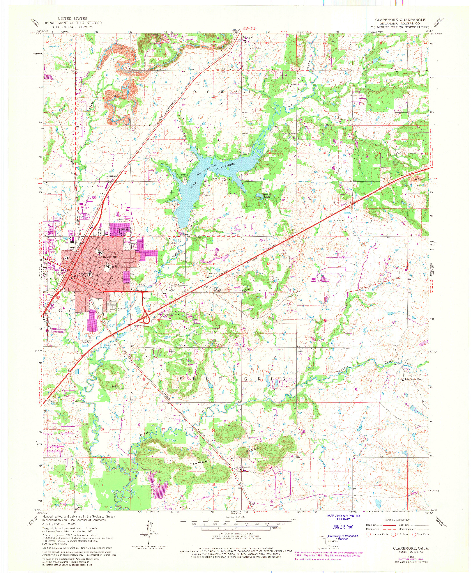 USGS 1:24000-SCALE QUADRANGLE FOR CLAREMORE, OK 1963