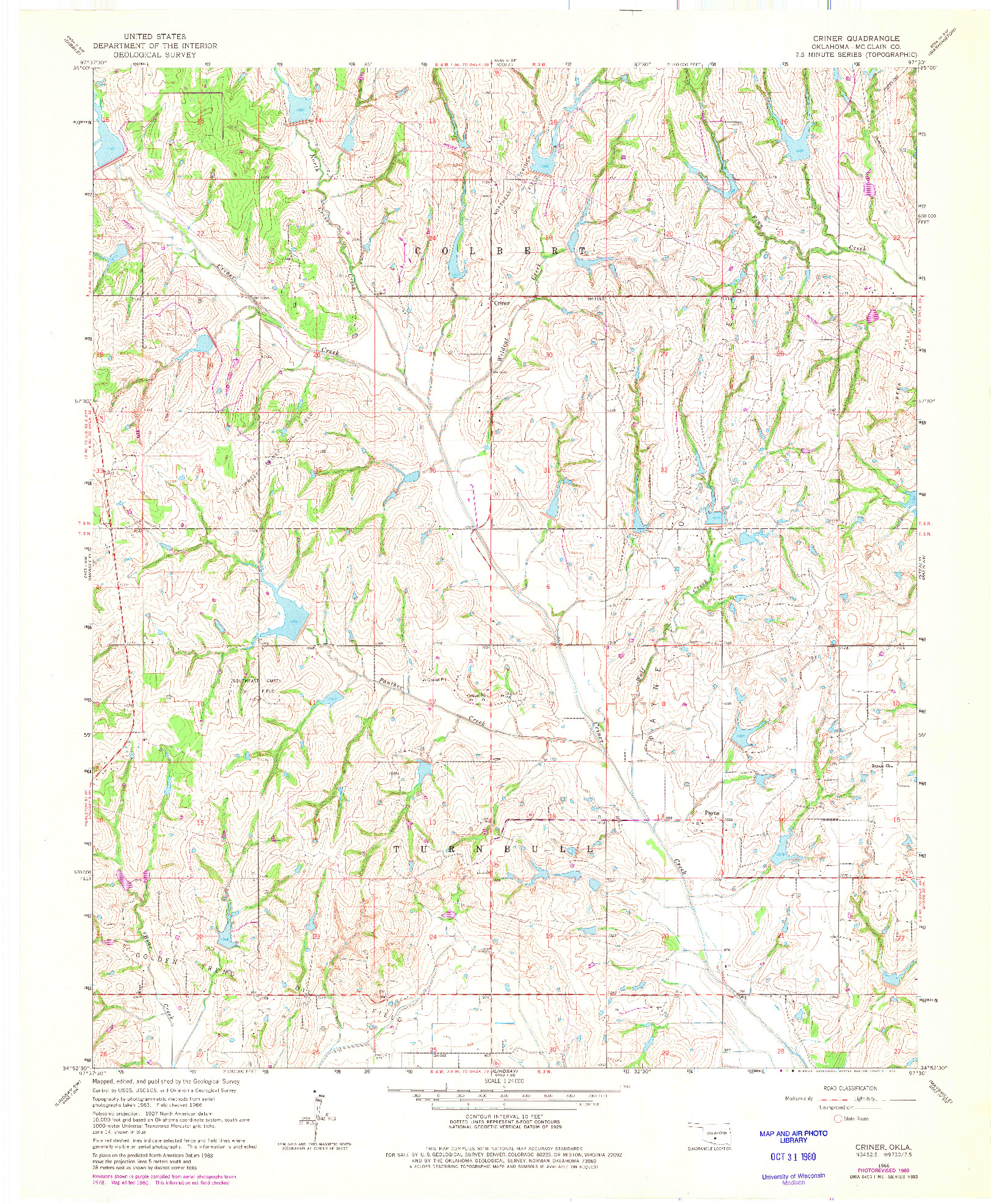 USGS 1:24000-SCALE QUADRANGLE FOR CRINER, OK 1966