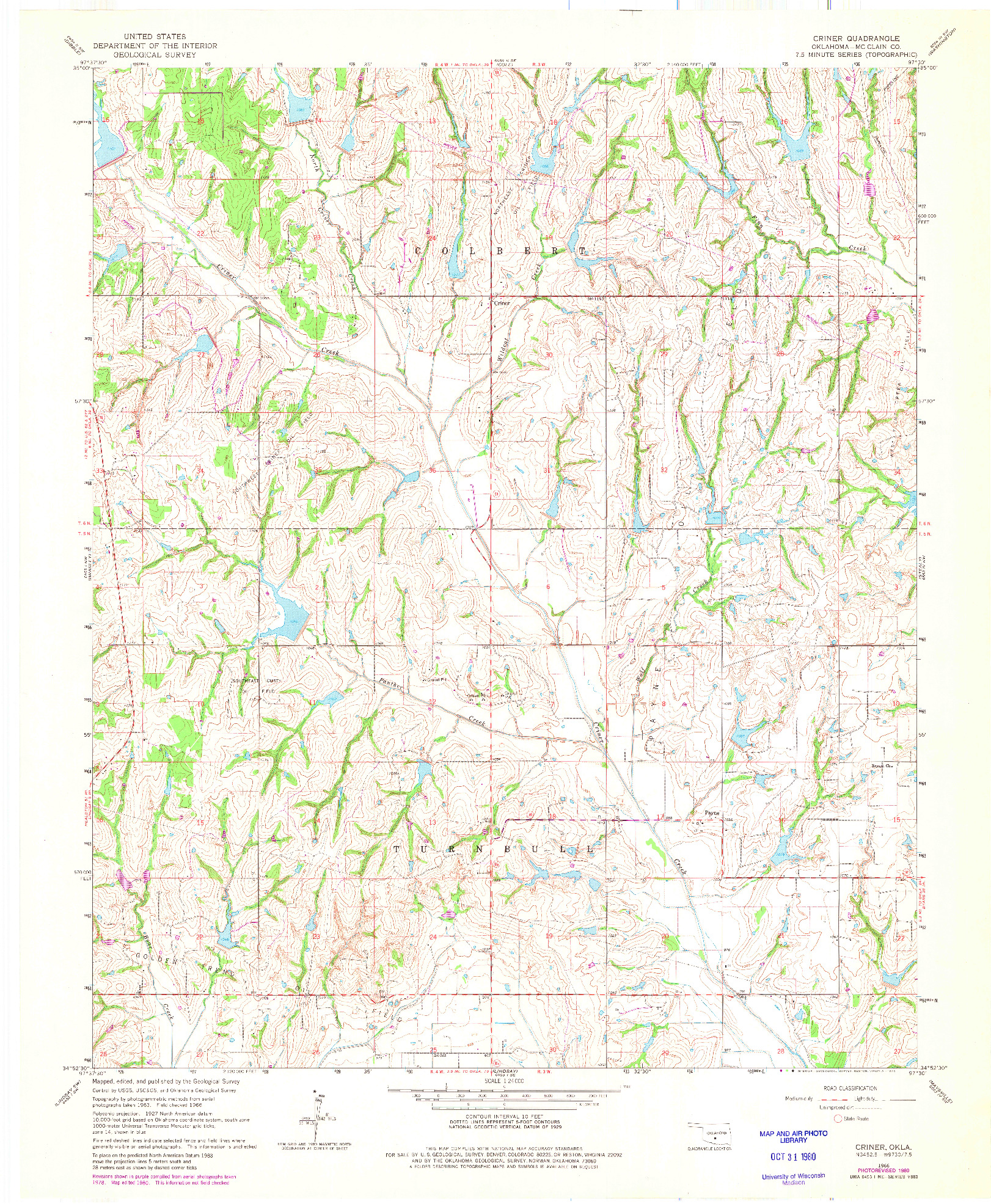 USGS 1:24000-SCALE QUADRANGLE FOR CRINER, OK 1966