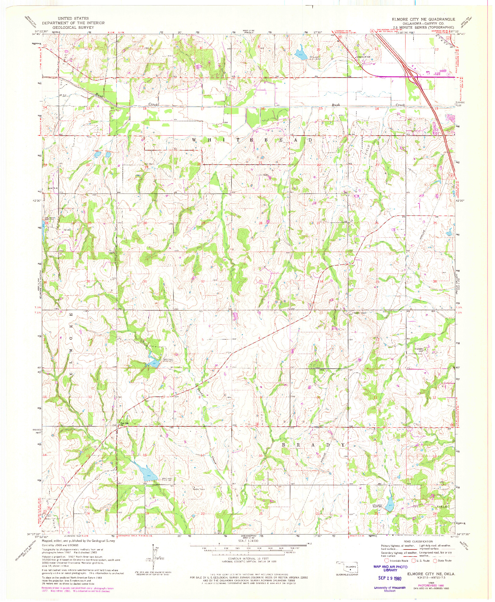 USGS 1:24000-SCALE QUADRANGLE FOR ELMORE CITY NE, OK 1969