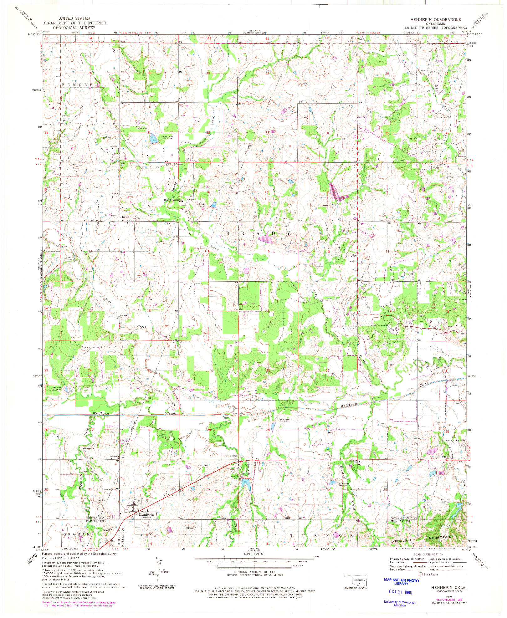 USGS 1:24000-SCALE QUADRANGLE FOR HENNEPIN, OK 1969