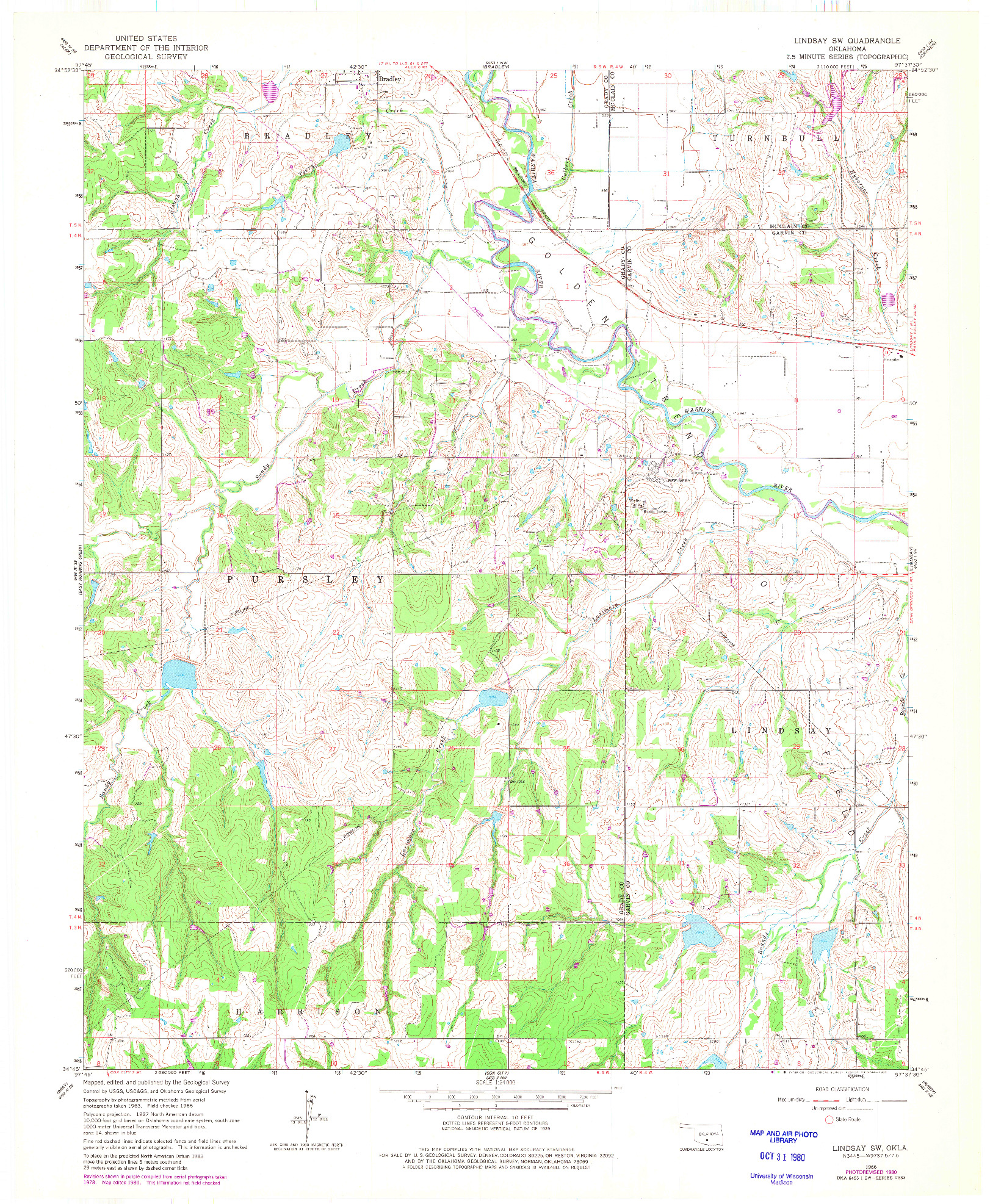 USGS 1:24000-SCALE QUADRANGLE FOR LINDSAY SW, OK 1966
