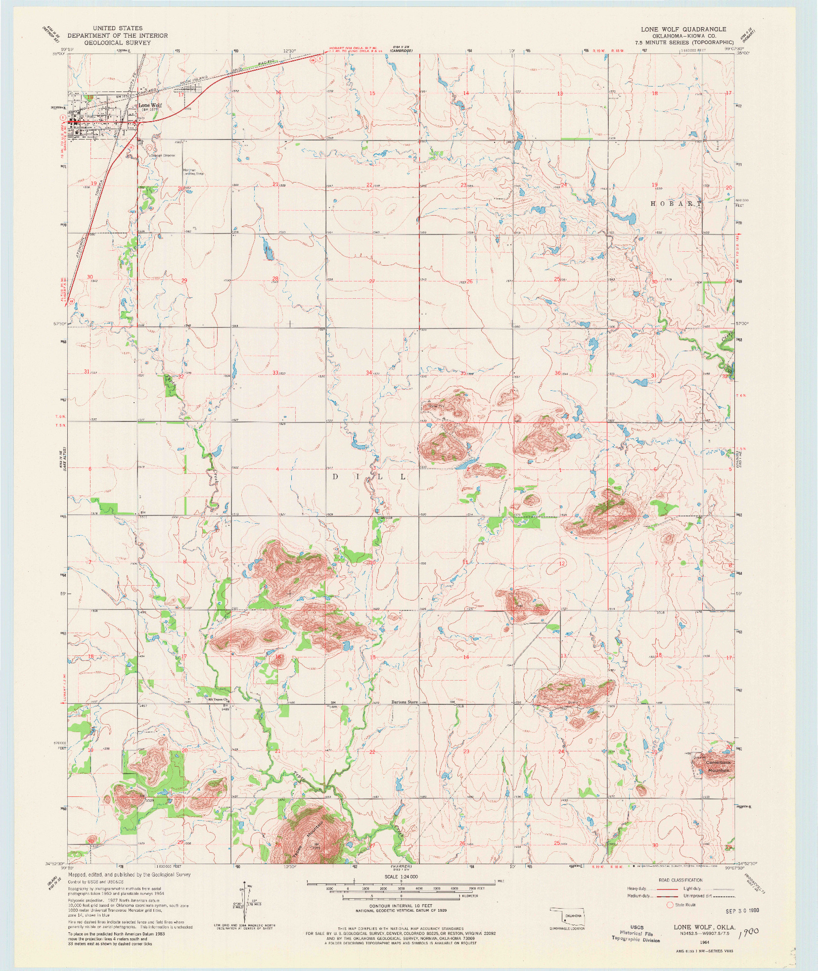 USGS 1:24000-SCALE QUADRANGLE FOR LONE WOLF, OK 1964