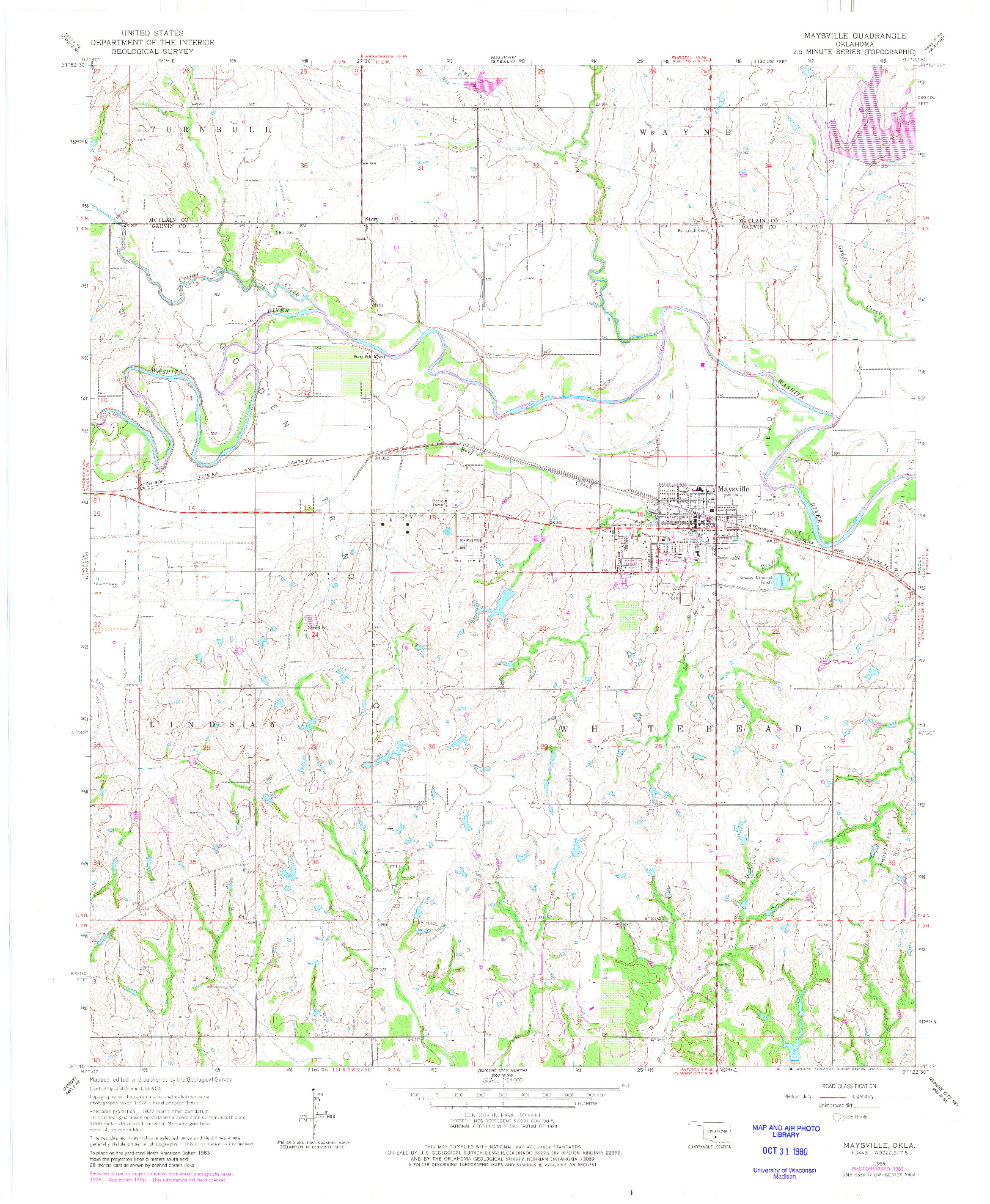 USGS 1:24000-SCALE QUADRANGLE FOR MAYSVILLE, OK 1965