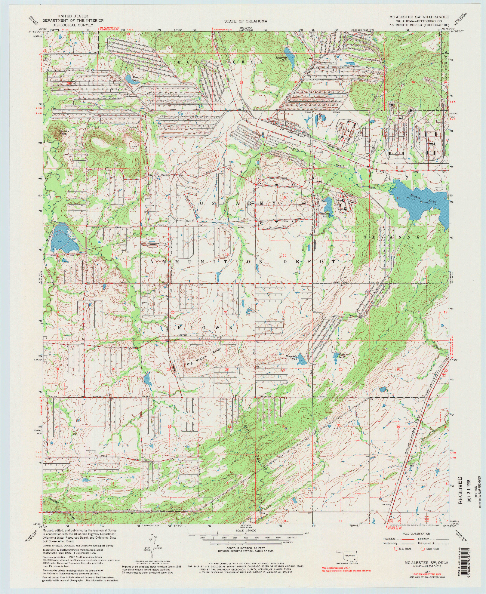 USGS 1:24000-SCALE QUADRANGLE FOR MC ALESTER SW, OK 1967