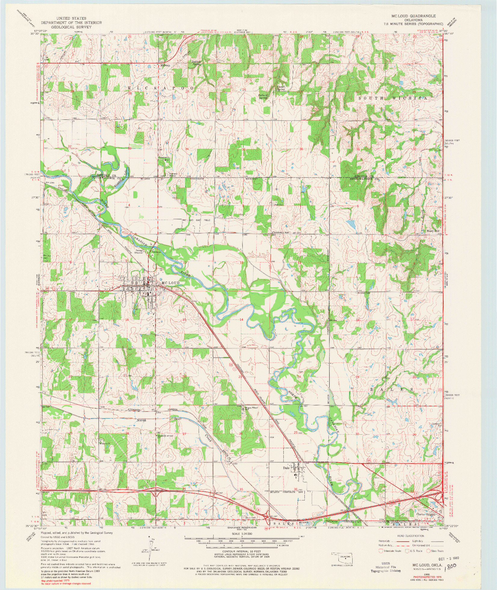 USGS 1:24000-SCALE QUADRANGLE FOR MC LOUD, OK 1966