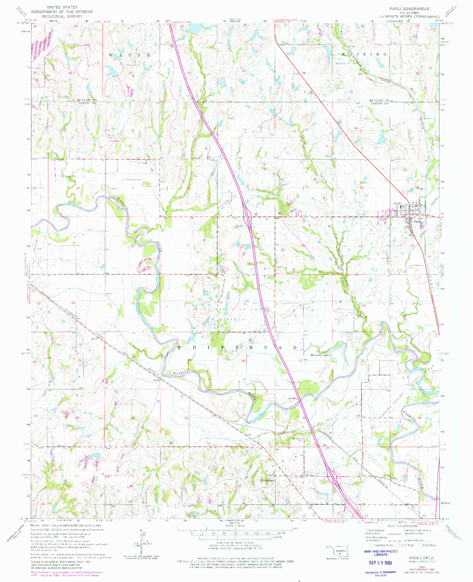 USGS 1:24000-SCALE QUADRANGLE FOR PAOLI, OK 1965